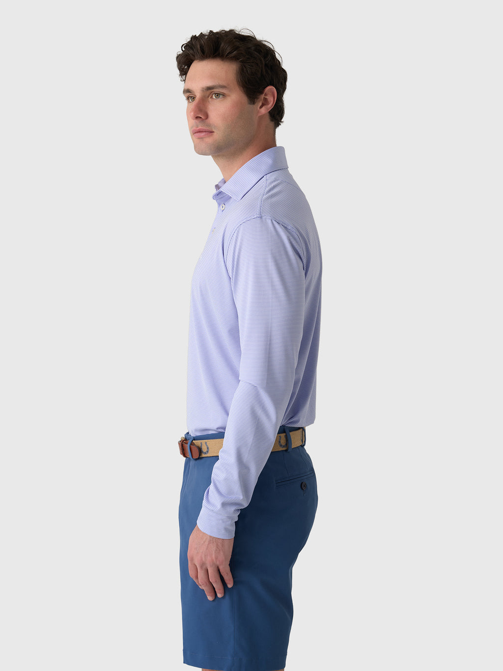Rhoback Men's The Crispy Stripe Long Sleeve Polo - Saint Bernard