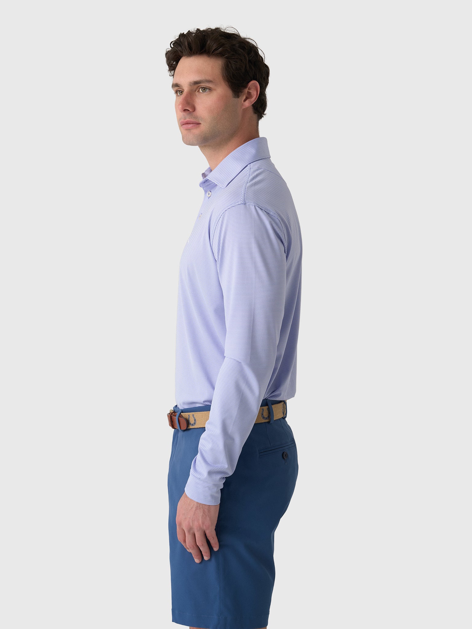 Rhoback Men's The Crispy Stripe Long Sleeve Polo - Saint Bernard