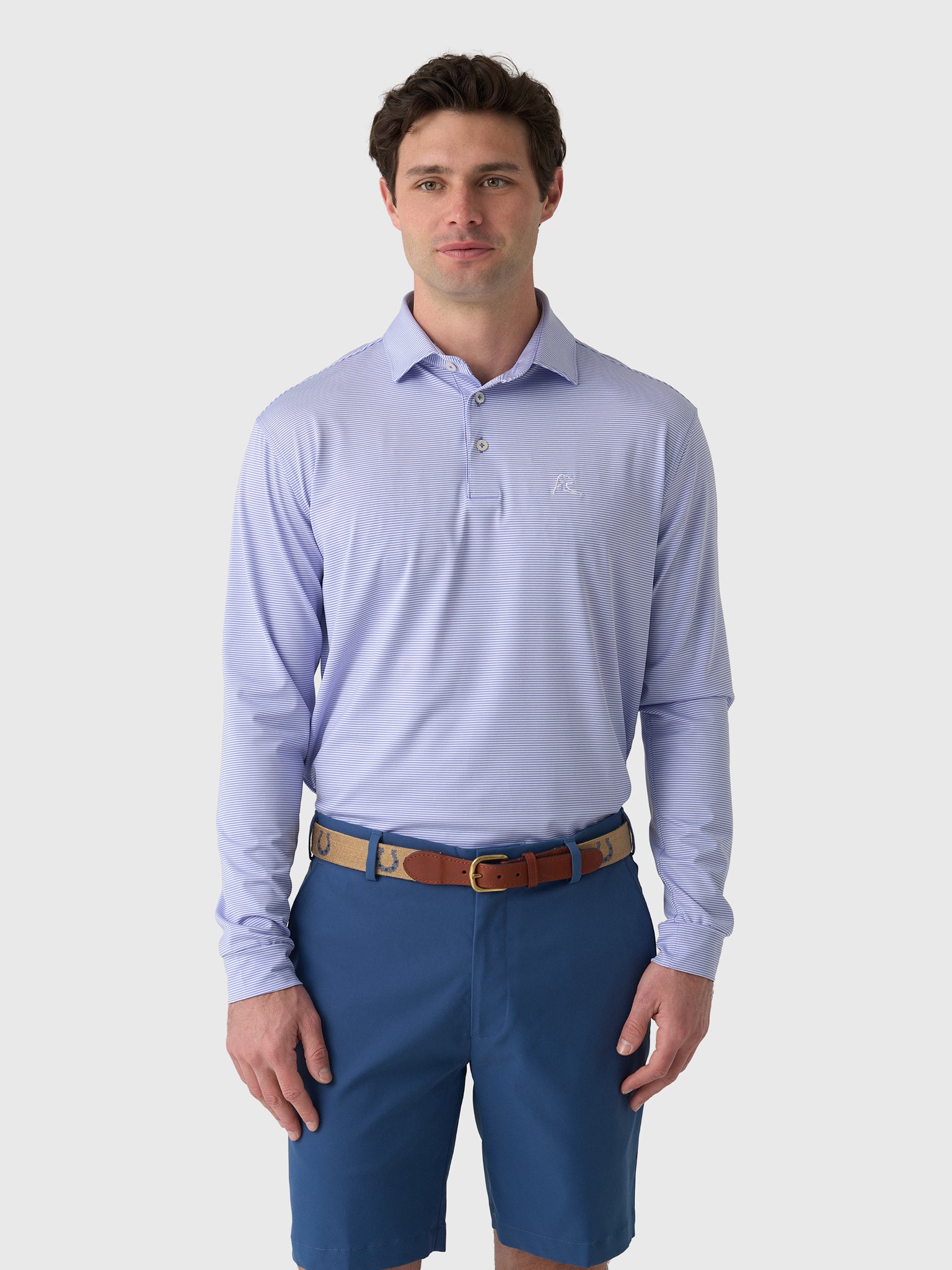 Rhoback Men's The Crispy Stripe Long Sleeve Polo - Saint Bernard