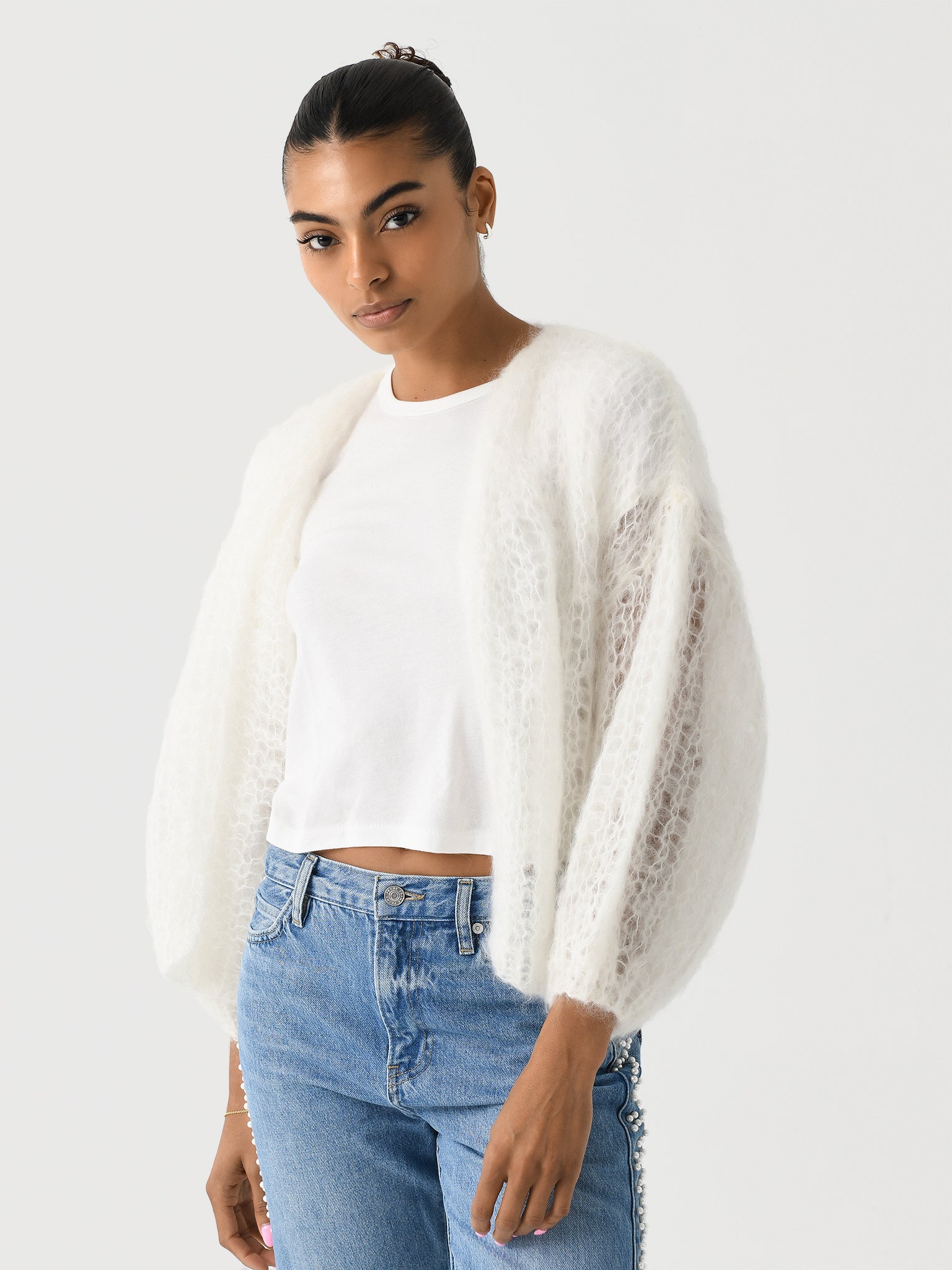 Maiami Women's Light Mohair Bomber Cardigan - Saint Bernard