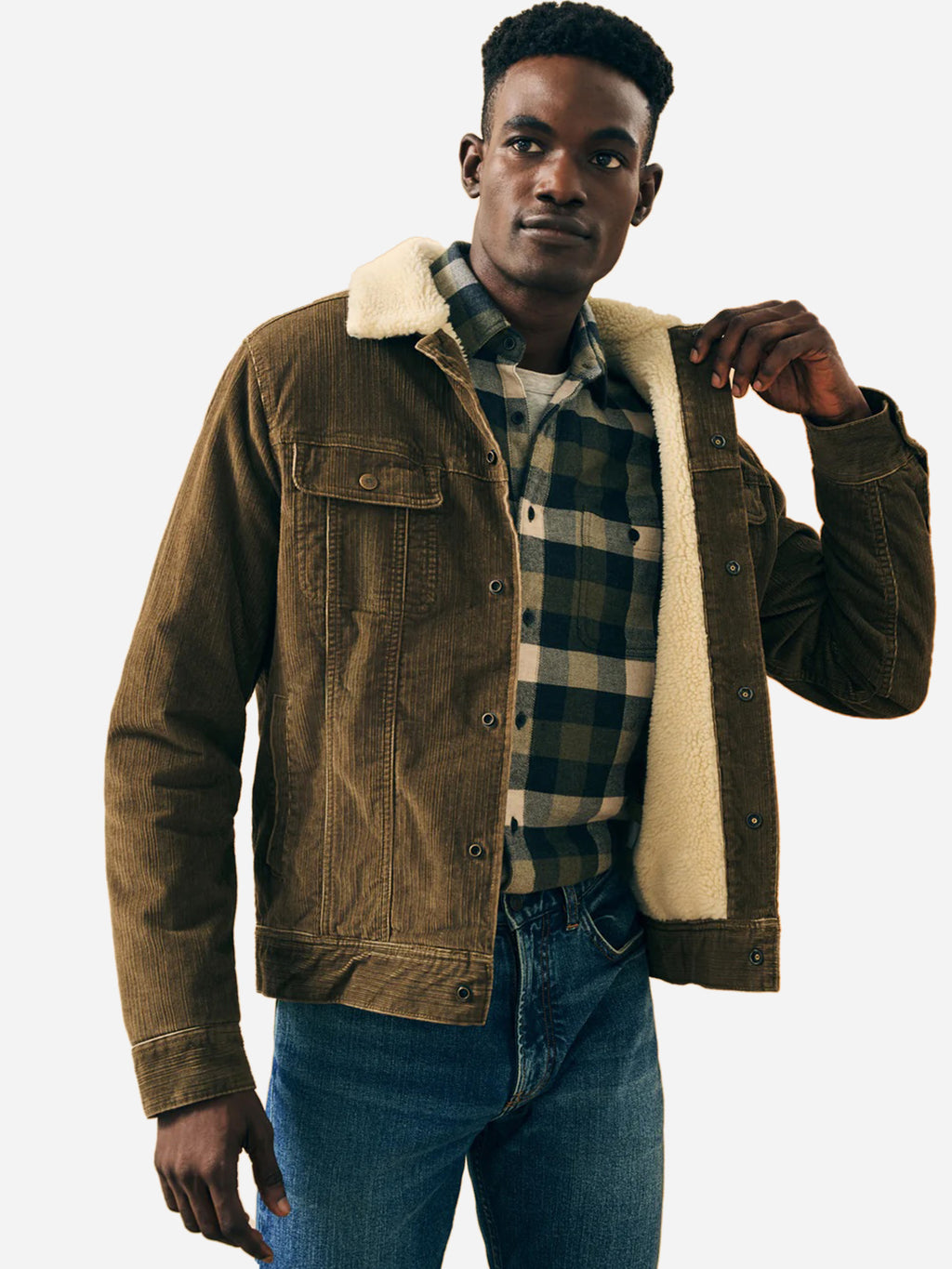 Faherty Brand Men's High Pile Fleece Timberline Corduroy Trucker Jacket - Saint Bernard