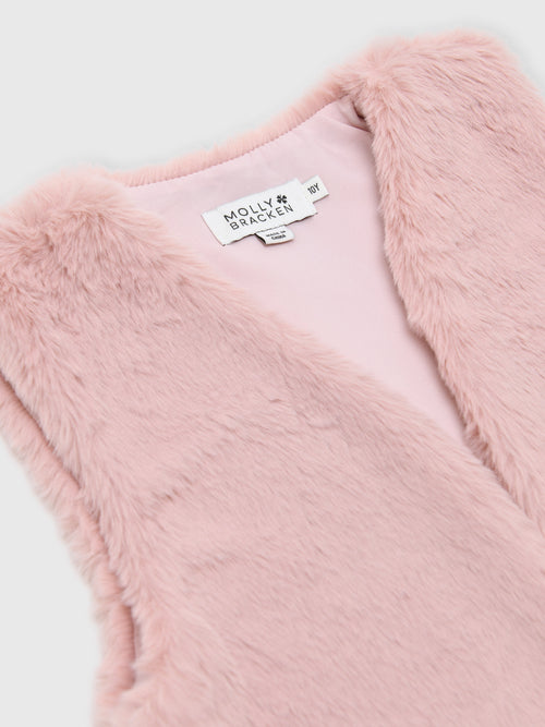 Molly Bracken Girls' Sleeveless Faux Fur Jacket - Saint Bernard