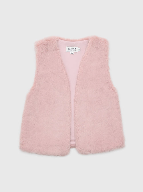 Molly Bracken Girls' Sleeveless Faux Fur Jacket - Saint Bernard