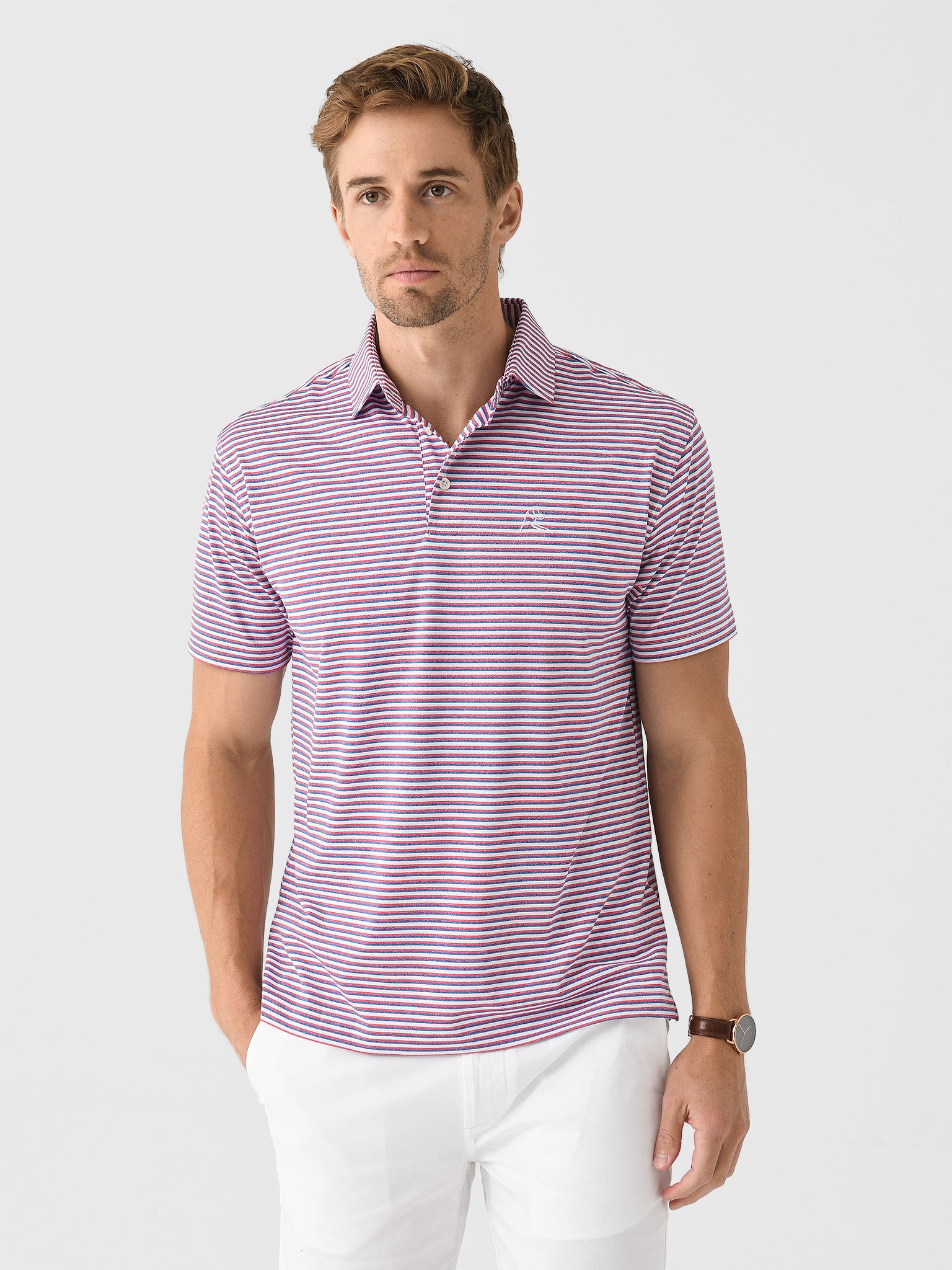 Rhoback Men's The Spacious Skies Heather Stripe Performance Polo - Saint Bernard