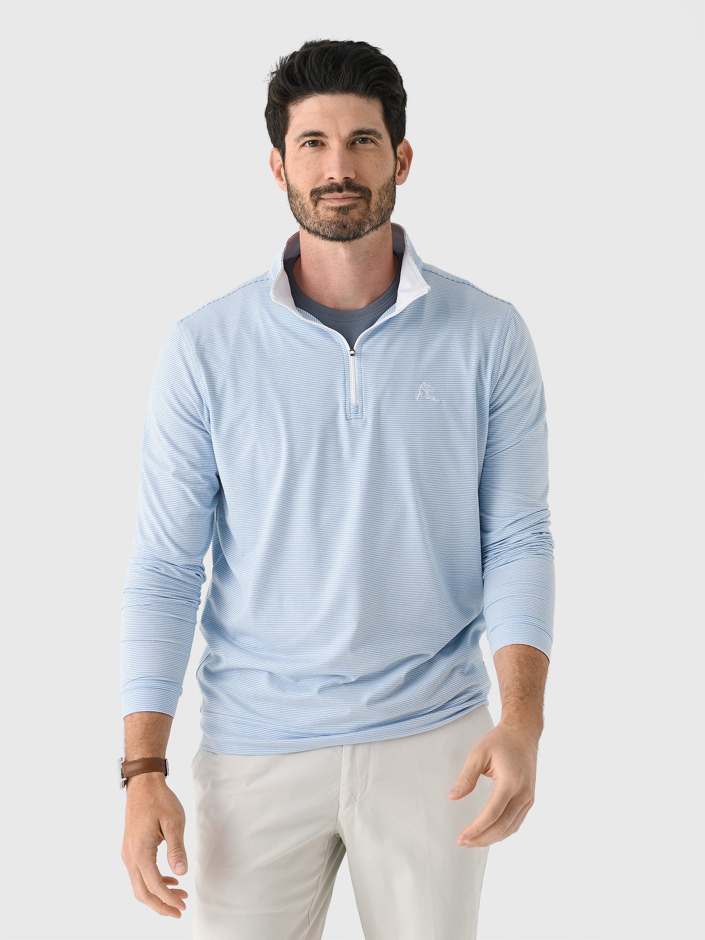 Rhoback Men's Riva Heather Stripe Performance Quarter-Zip - Saint Bernard