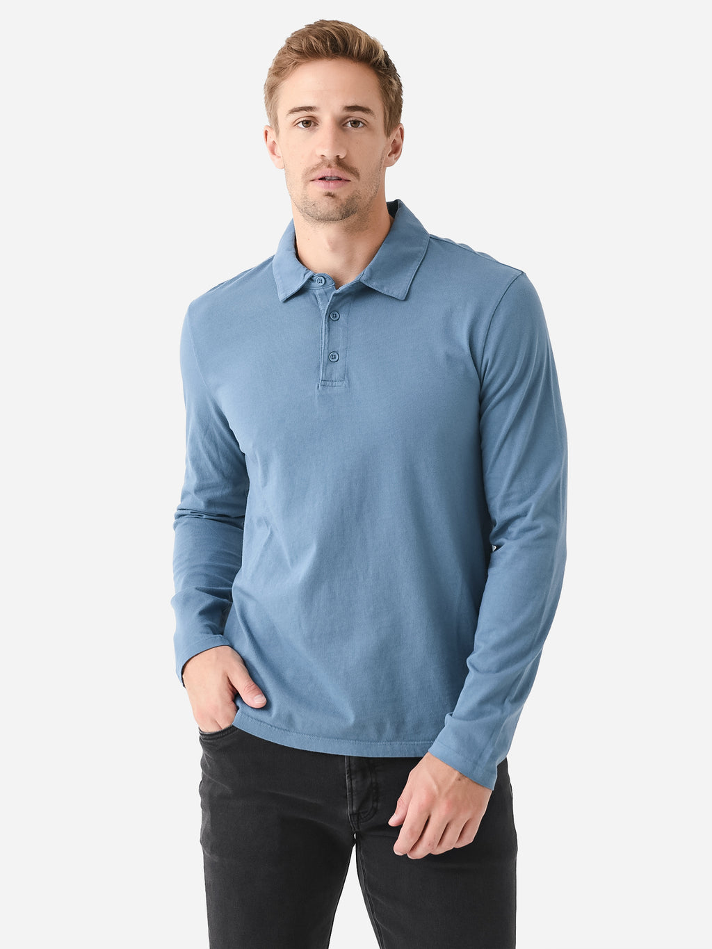 Vince Men's Garment Dye Long Sleeve Polo - Saint Bernard