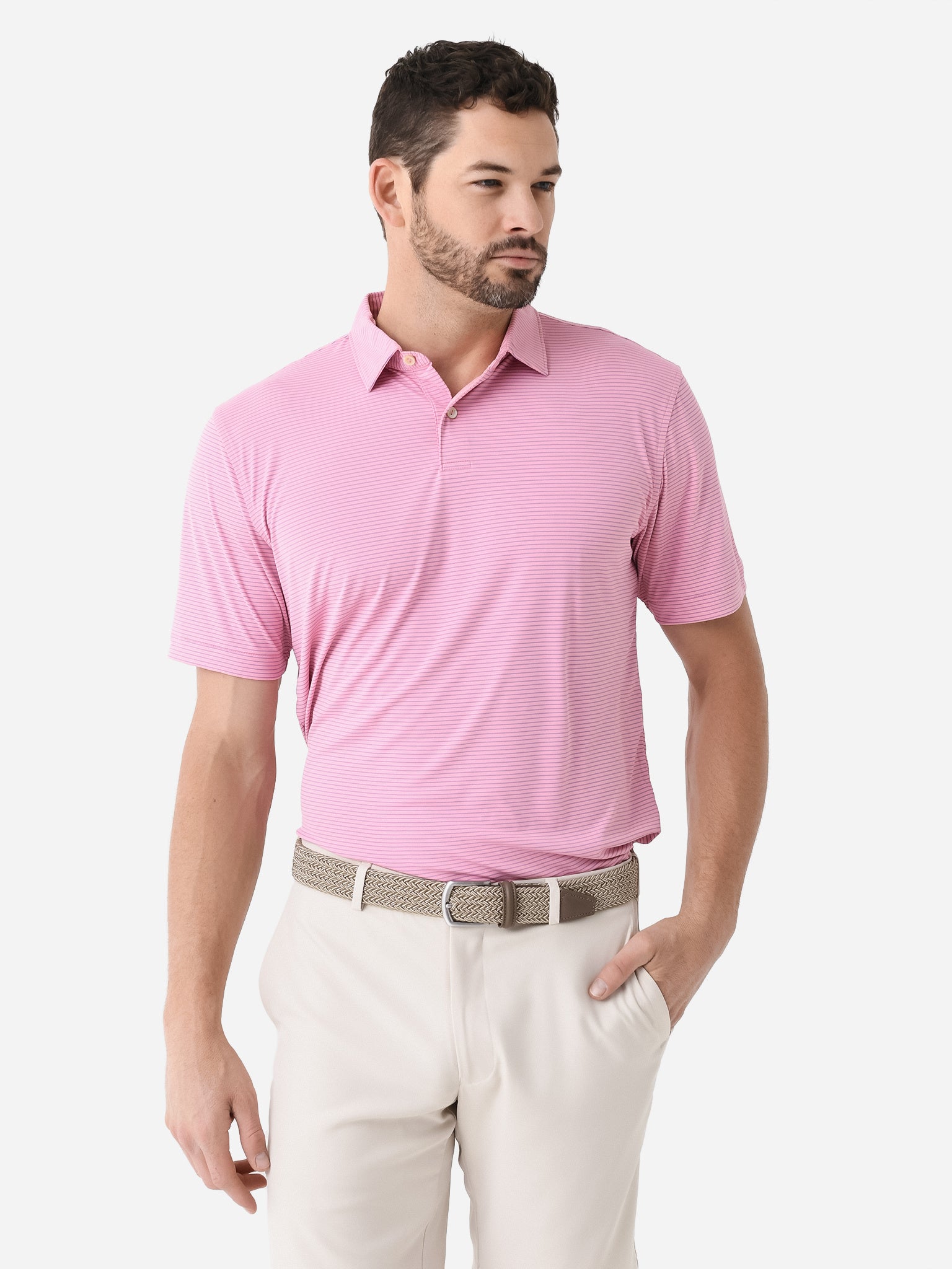 Peter Millar Crown Sport Men's Featherweight Stripe Polo - Saint Bernard
