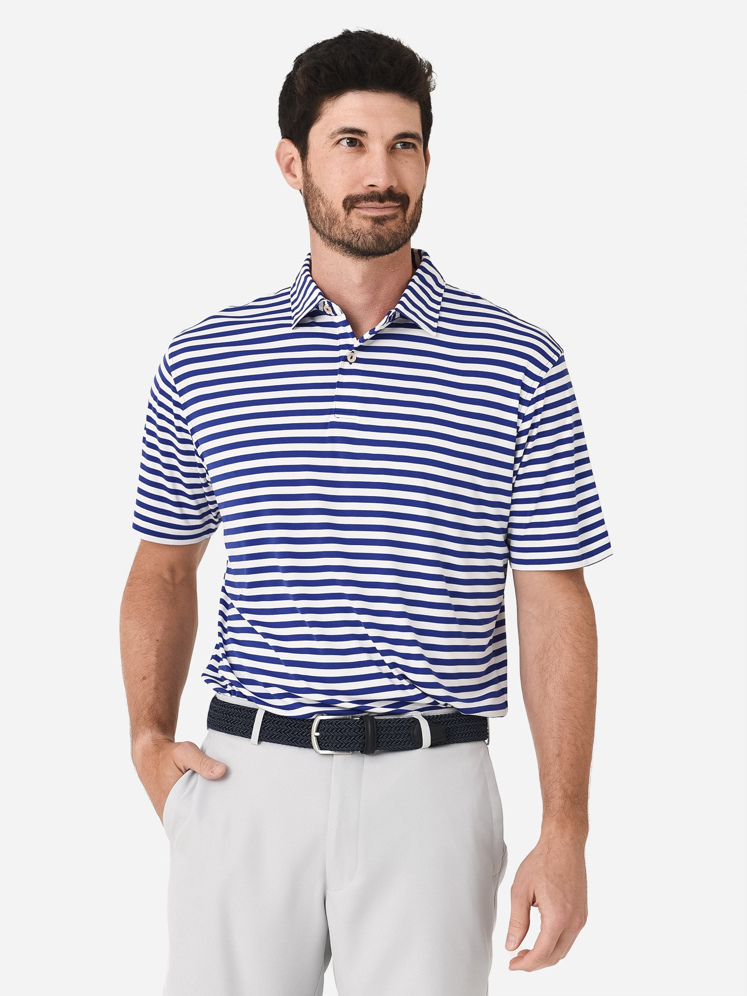 Peter Millar Crown Sport Men's Featherweight Stripe Polo - Saint Bernard