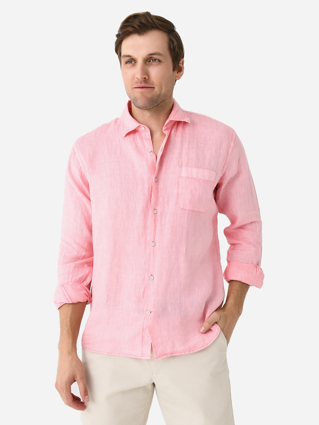 Peter Millar Crown Men's Coastal Garment Dyed Linen Sport Shirt - Saint Bernard