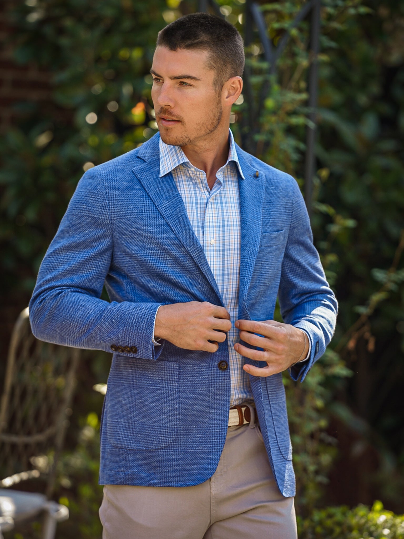 Peter Millar Crown Crafted Men's Holden Jersey Houndstooth Soft Jacket - Saint Bernard