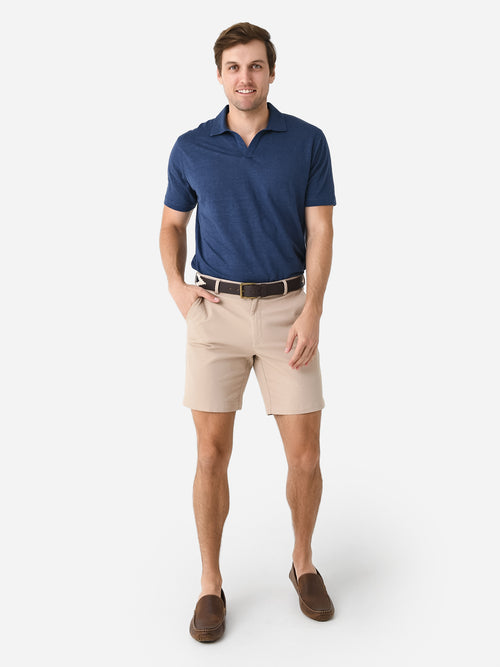 Peter Millar Crown Crafted Men's Coastline Short Sleeve Linen Riviera Collar Polo