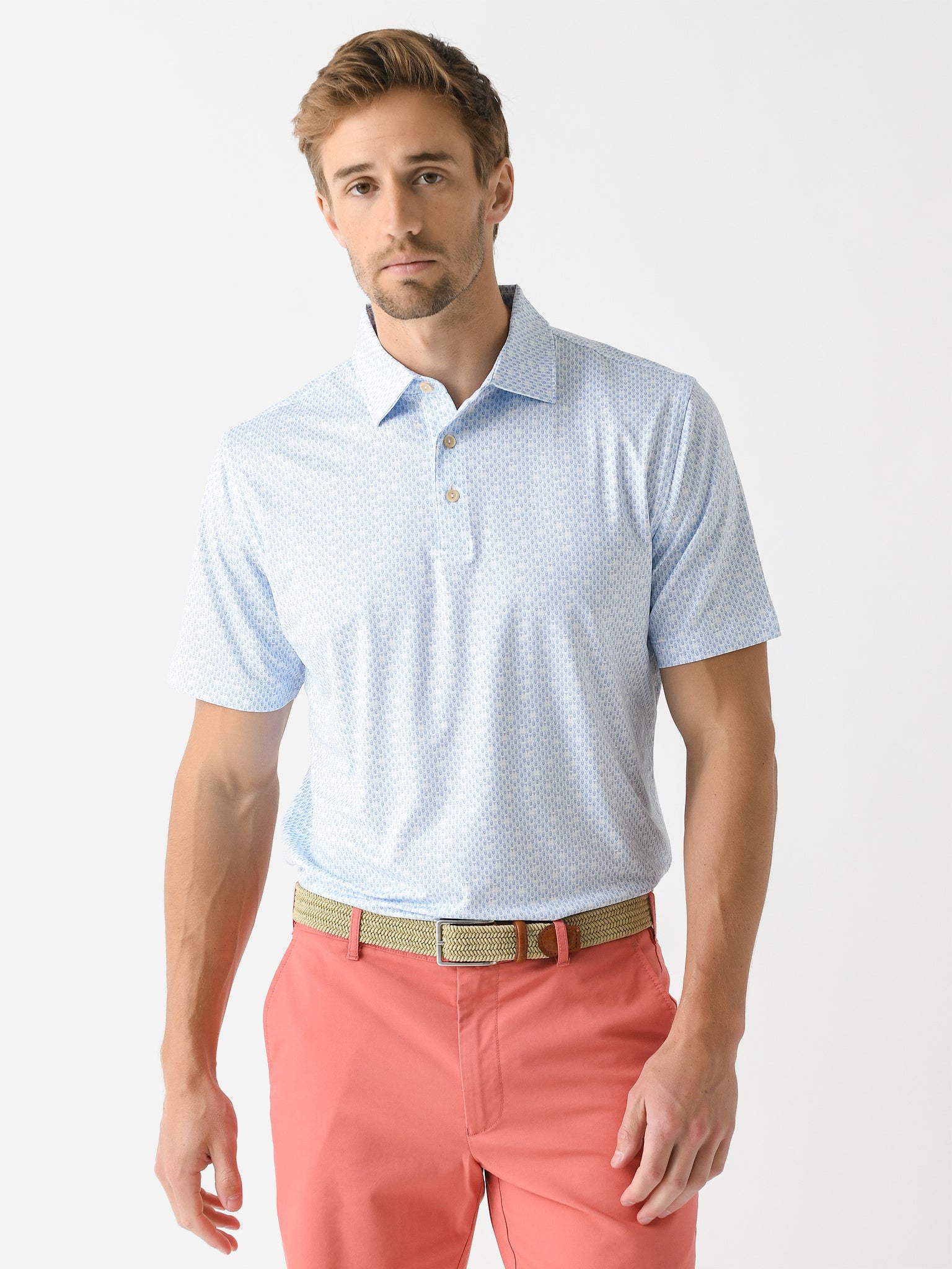 Peter Millar Crown Sport Men's Corkscrew Performance Jersey Polo - Saint Bernard