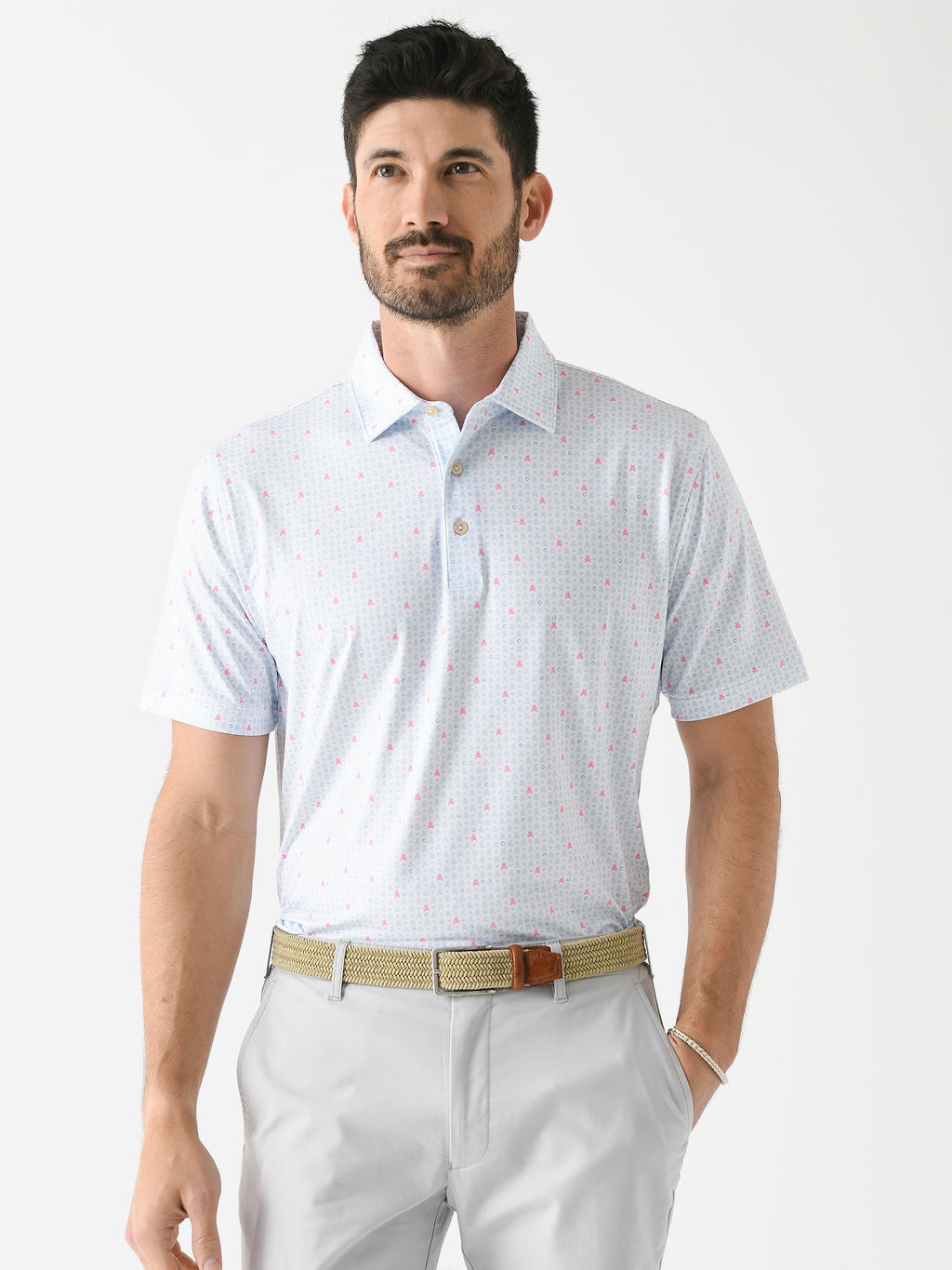 Peter Millar Crown Sport Men's Skull In One Performance Jersey Polo - Saint Bernard