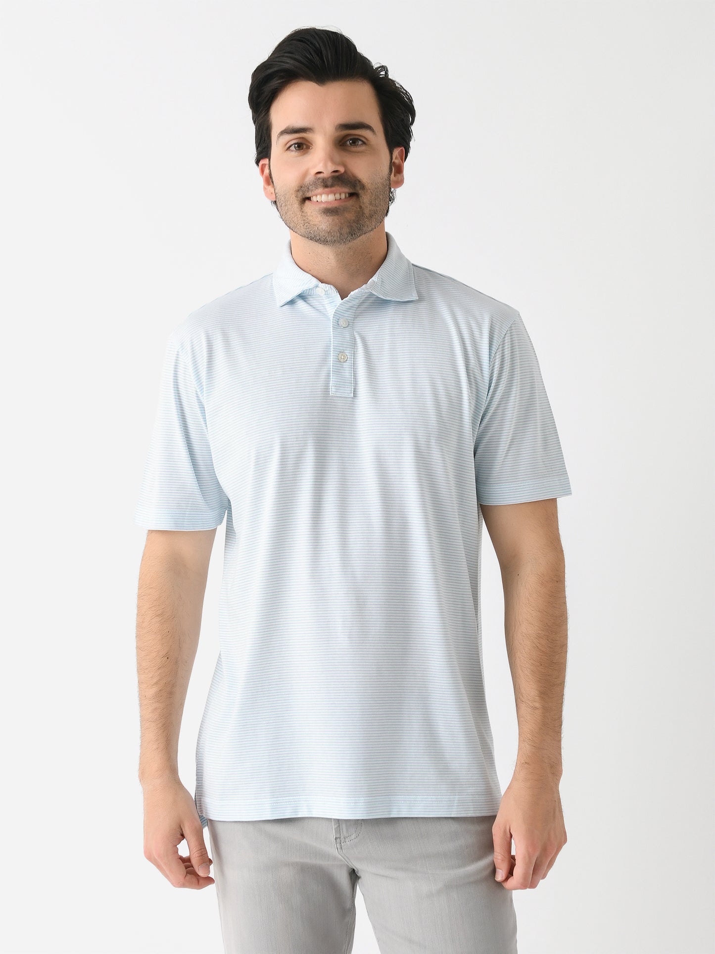 Peter Millar Crown Comfort Men's Range Stripe Cotton Polo - Saint Bernard