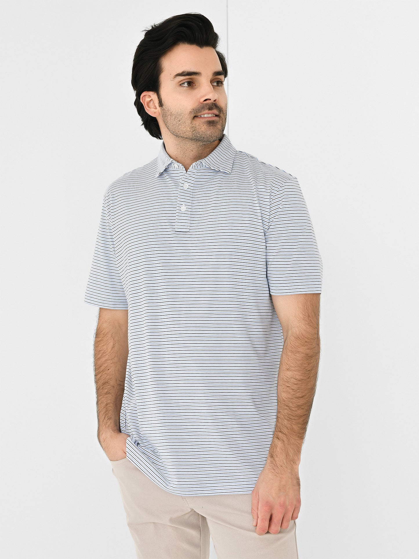 Peter Millar Crown Comfort Men's Range Stripe Cotton Polo - Saint Bernard