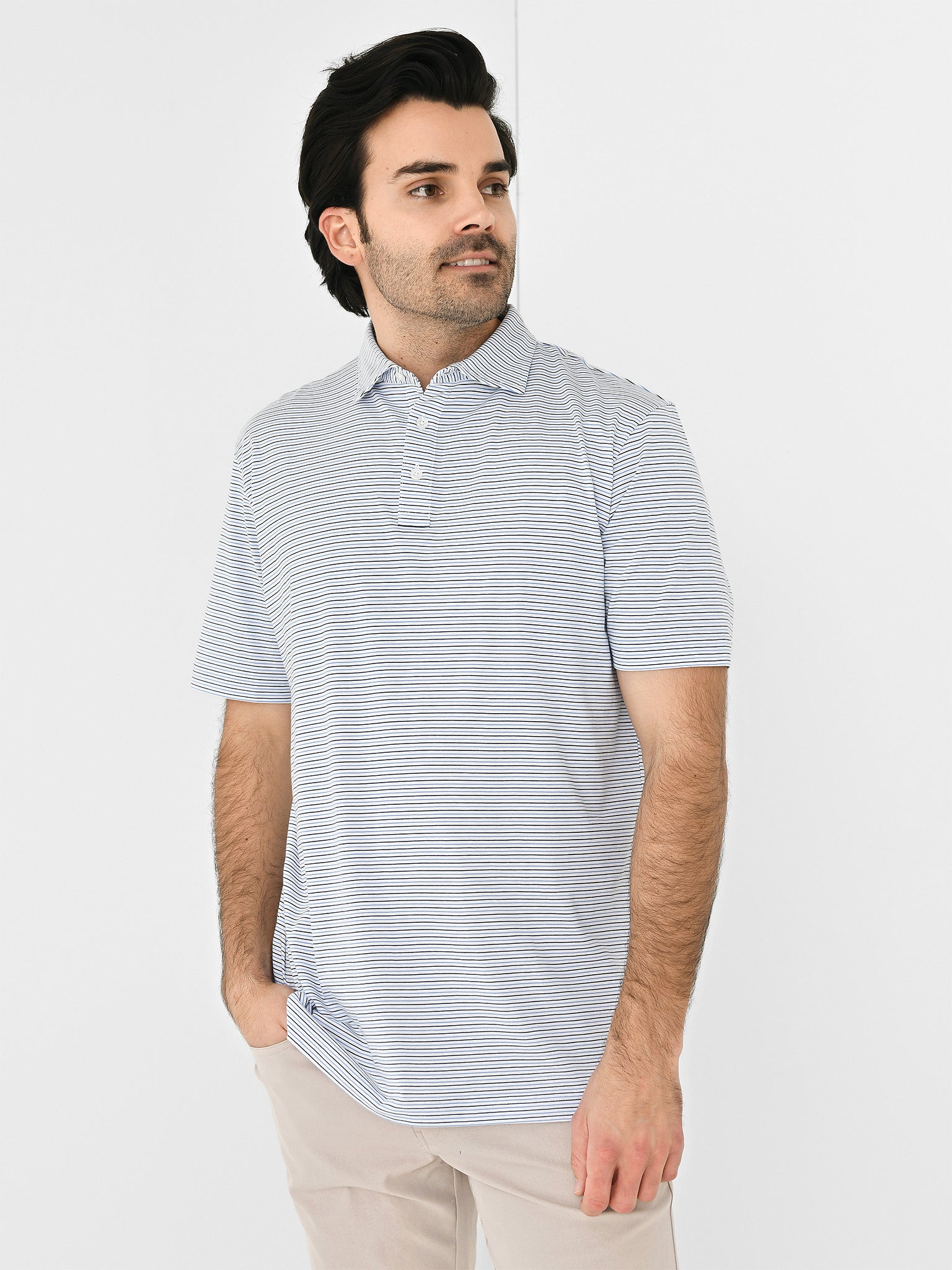 Peter Millar Crown Comfort Men's Range Stripe Cotton Polo - Saint Bernard