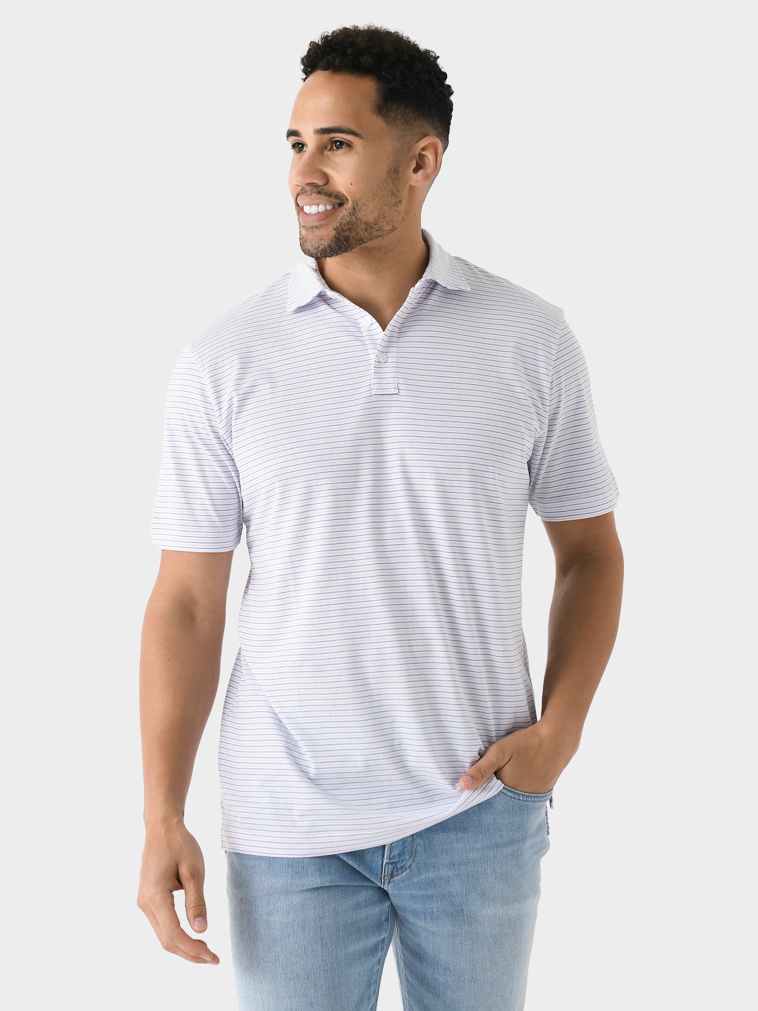 Peter Millar Crown Comfort Men's Range Stripe Cotton Polo - Saint Bernard