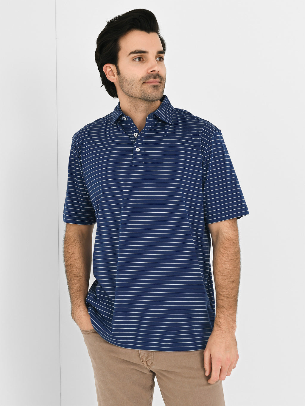 Peter Millar Crown Comfort Men's Harp Stripe Cotton Polo - Saint Bernard
