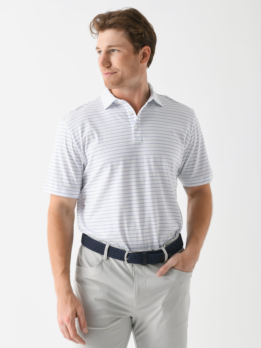 Peter Millar Crown Comfort Men's Harp Stripe Cotton Polo - Saint Bernard