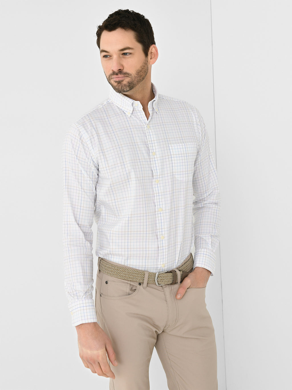 Peter Millar Crown Men's Patten Crown Lite Cotton-Stretch Sport Shirt - Saint Bernard
