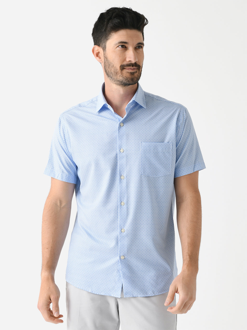 Peter Millar Crown Men's Geo Petals Performance Poplin Shirt - Saint Bernard