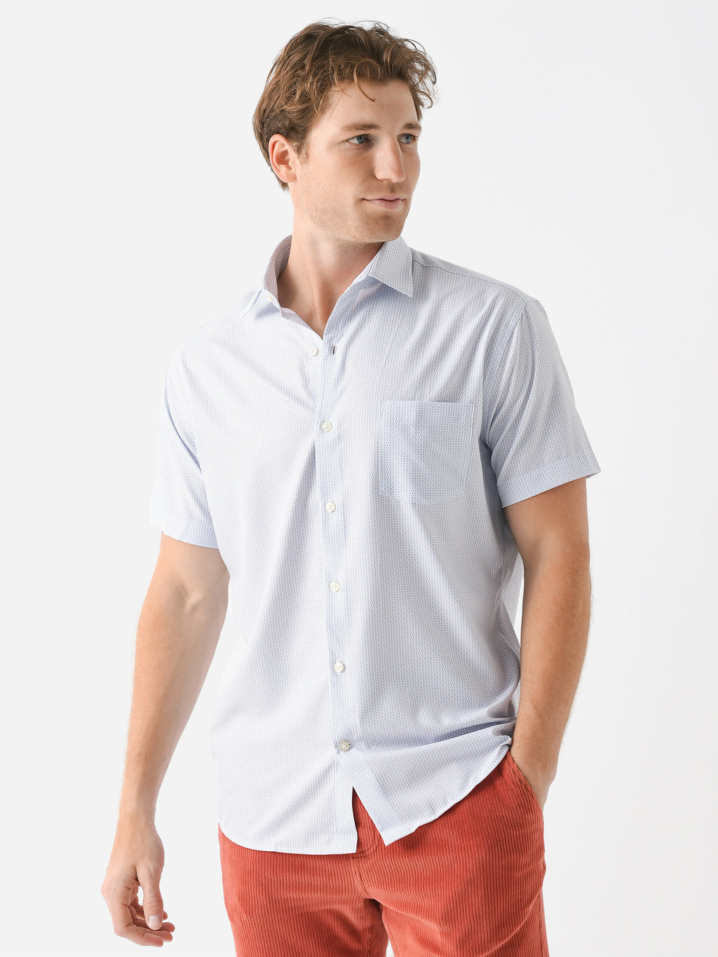 Peter Millar Crown Men's Bloques Performance Poplin Sport Shirt - Saint Bernard