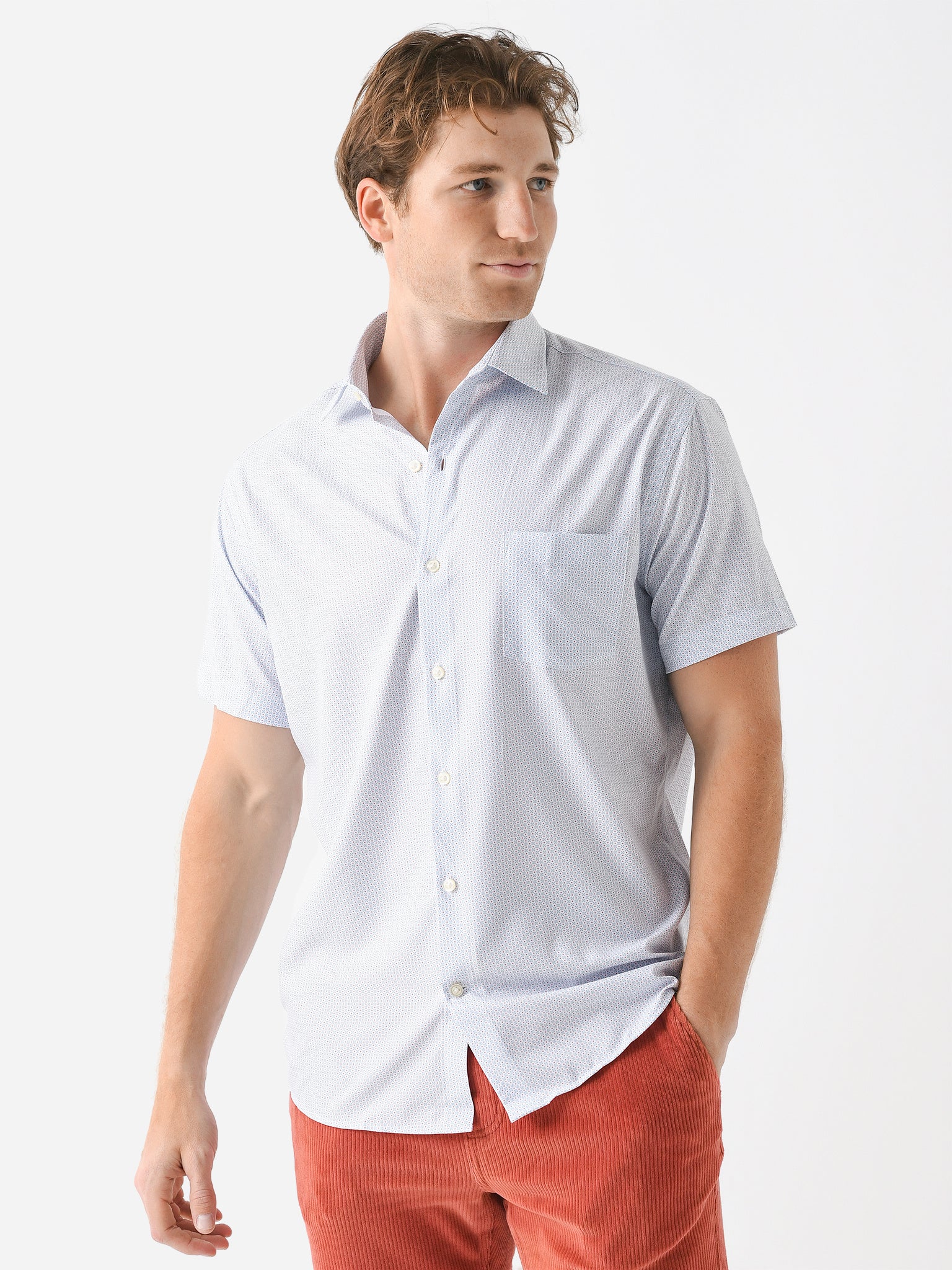 Peter Millar Crown Men's Bloques Performance Poplin Sport Shirt - Saint Bernard