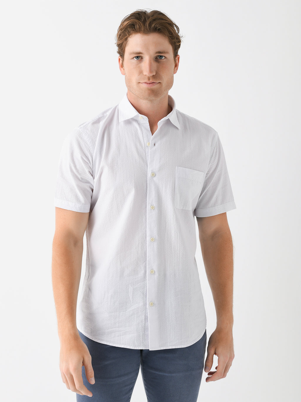 Peter Millar Crown Men's Seaward Seersucker Cotton Sport Shirt - Saint Bernard