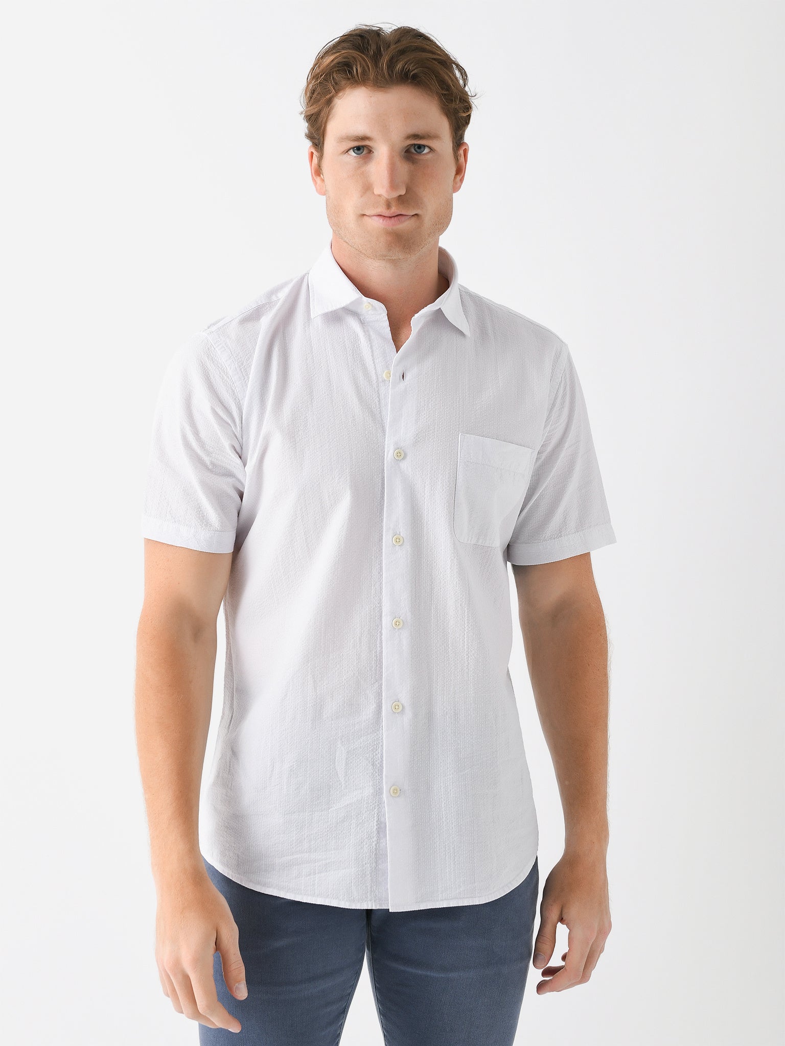 Peter Millar Crown Men's Seaward Seersucker Cotton Sport Shirt - Saint Bernard