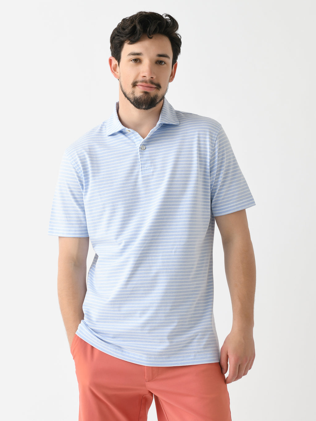 Peter Millar Crown Crafted Men's Albatross Stripe Cotton Blend Piqué Polo - Saint Bernard