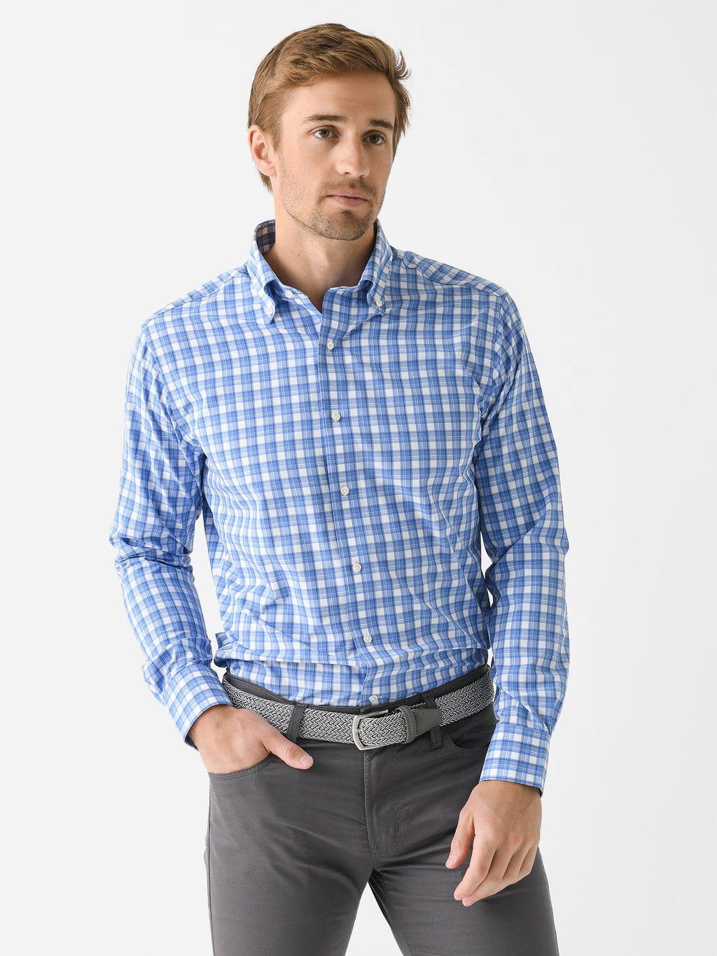 Peter Millar Crown Crafted Men's Joplin Performance Poplin Sport Shirt - Saint Bernard
