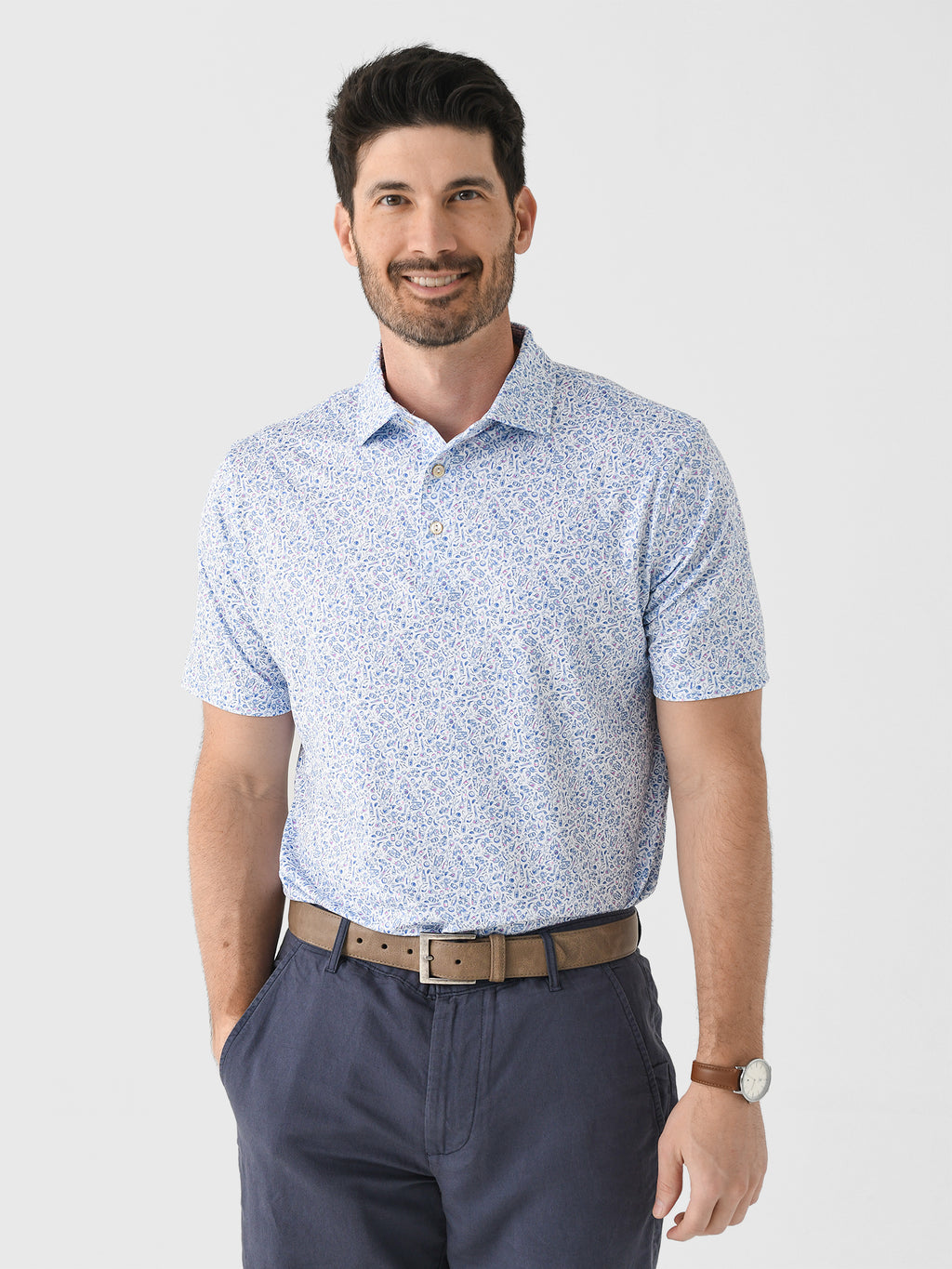 Peter Millar Crown Sport Men's Bar For The Course Performance Jersey Polo - Saint Bernard
