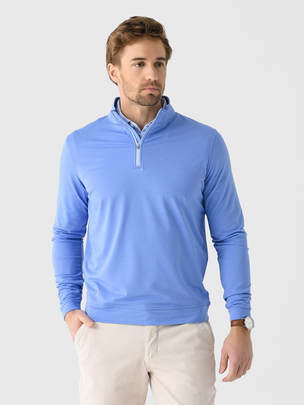 Peter Millar Crown Sport Men's Perth Mélange Performance Quarter-Zip - Saint Bernard