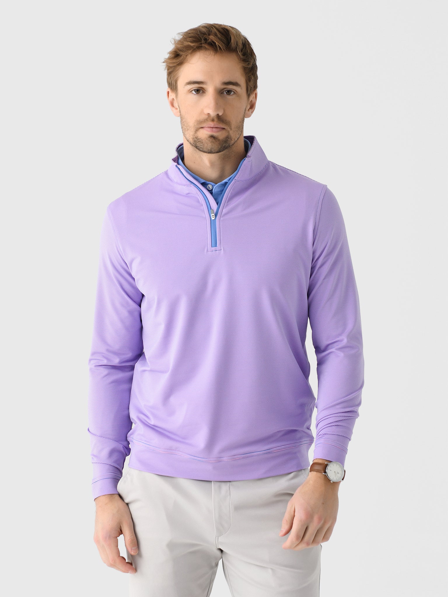 Peter Millar Crown Sport Men's Perth Sugar Stripe Performance Quarter-Zip - Saint Bernard