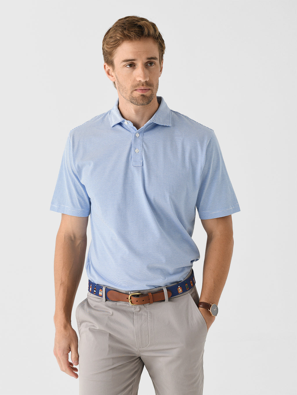 Peter Millar Crown Men's Carpenter Stripe Crown Comfort Polo - Saint Bernard