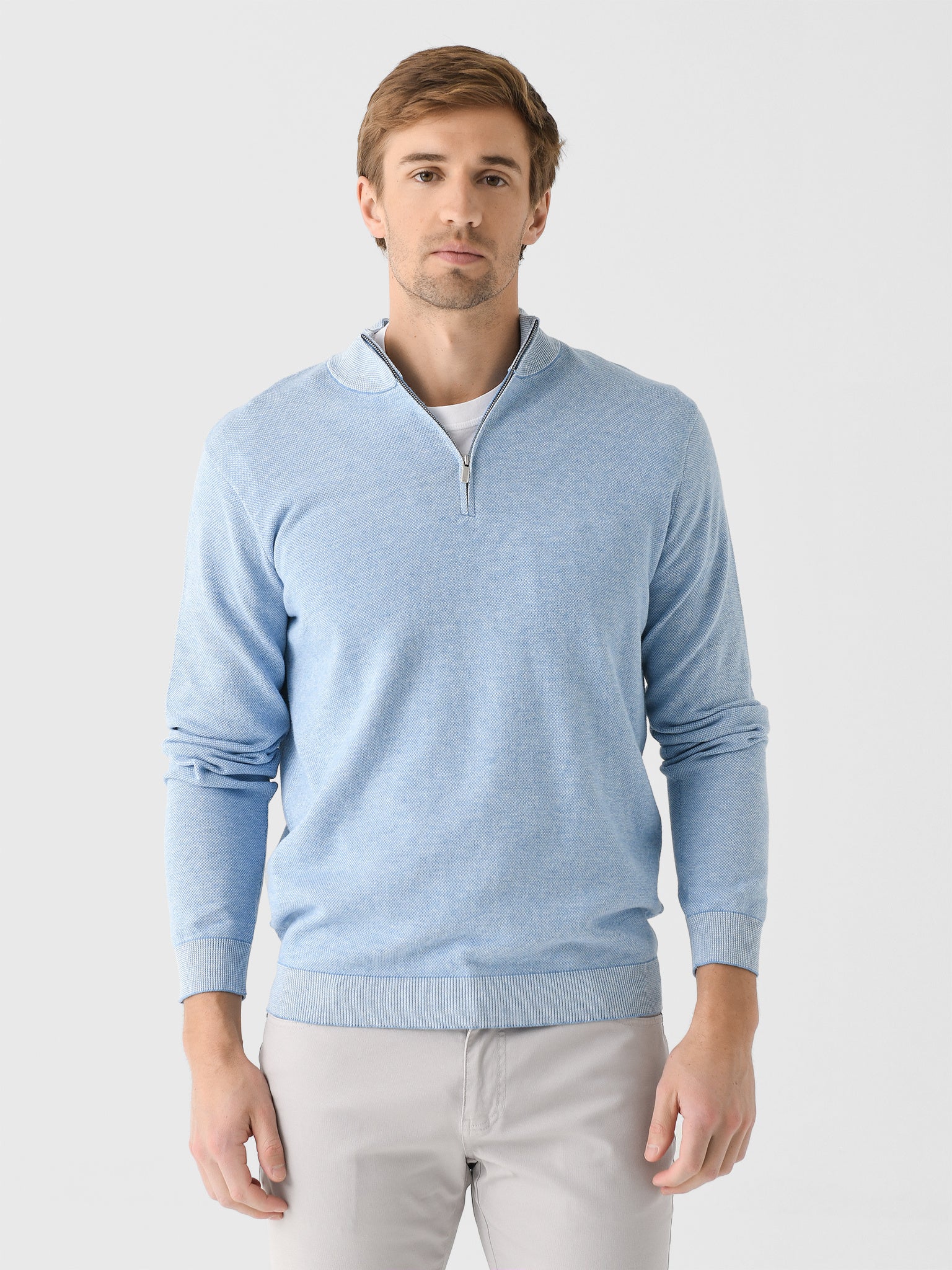 Peter Millar Crown Men's Coolspun Birdseye Quarter-Zip Sweater - Saint Bernard