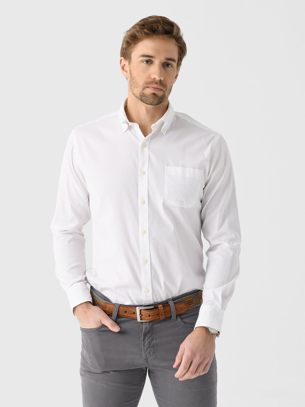 Peter Millar Crown Men's Campbell Perfect Pinpoint Cotton-Stretch Sport Shirt - Saint Bernard