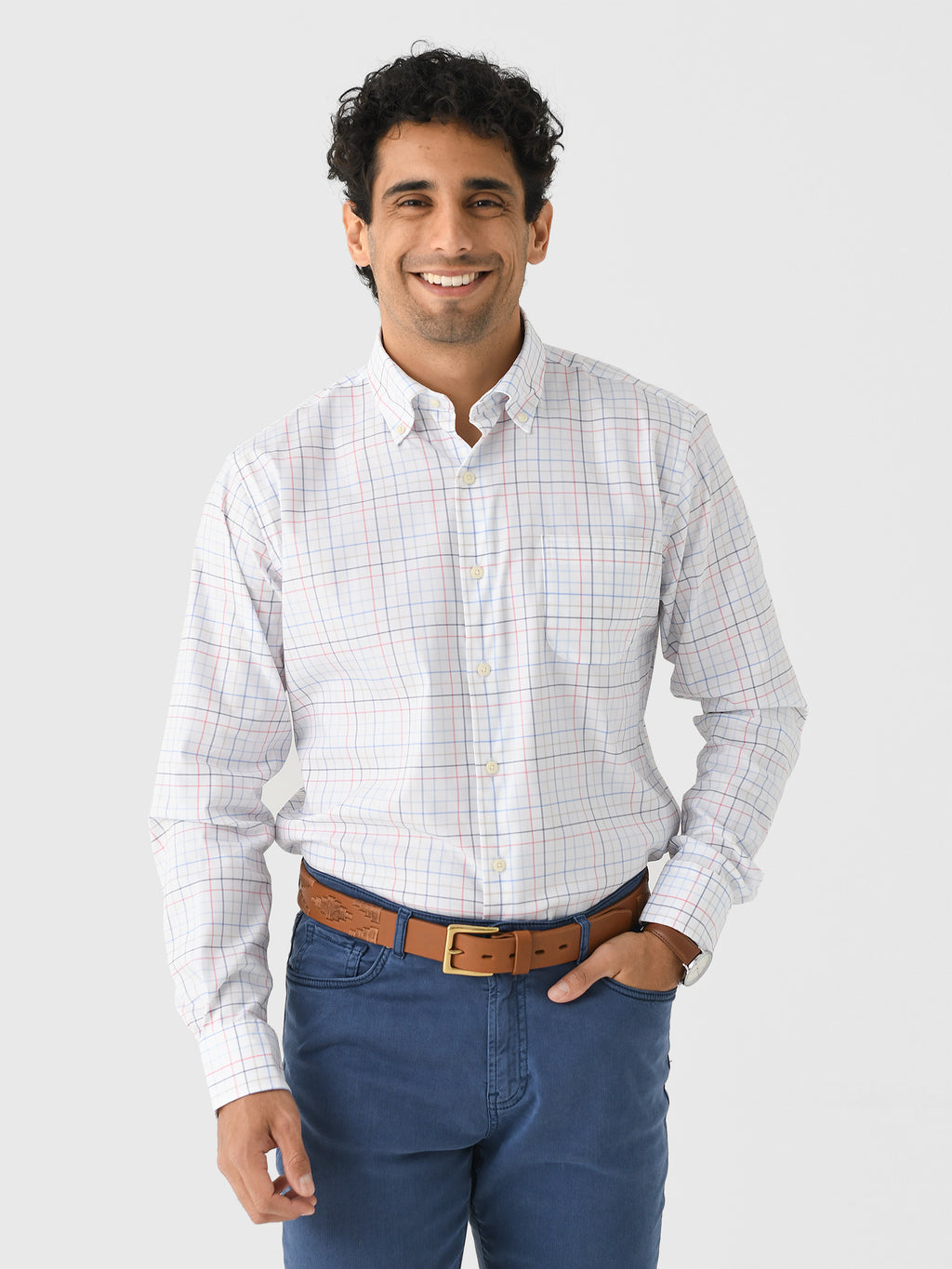 Peter Millar Crown Men's Allen Crown Lite Cotton-Stretch Sport Shirt - Saint Bernard
