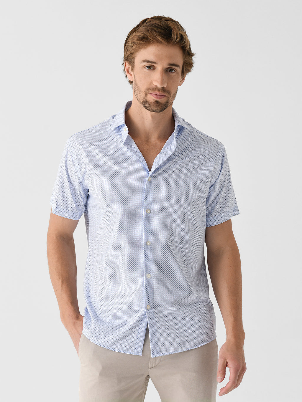 Peter Millar Crown Men's Champers Performance Poplin Sport Shirt - Saint Bernard