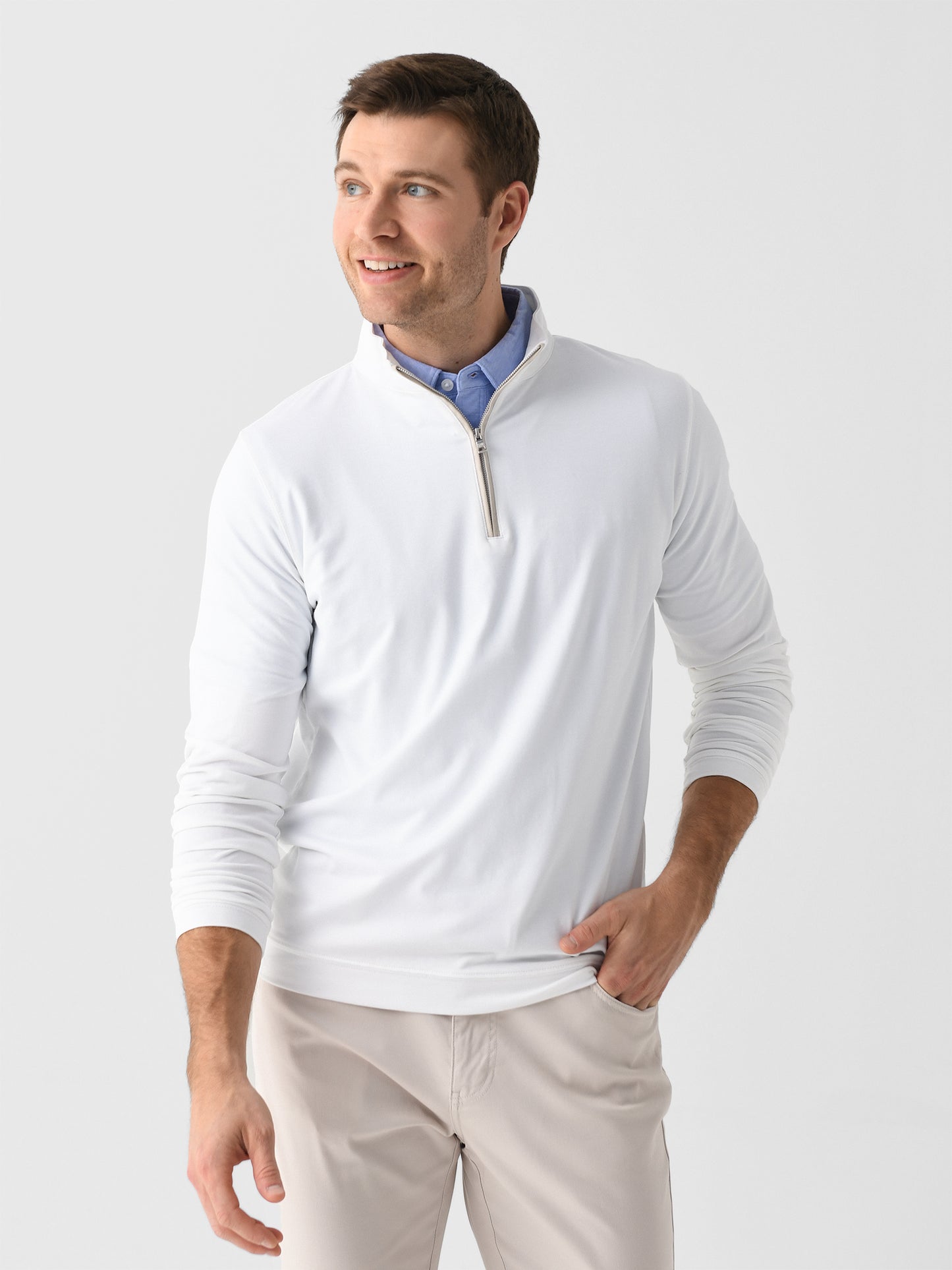 Peter Millar Crown Crafted Men's Albatross Cotton-Blend Piqué Quarter-Zip - Saint Bernard