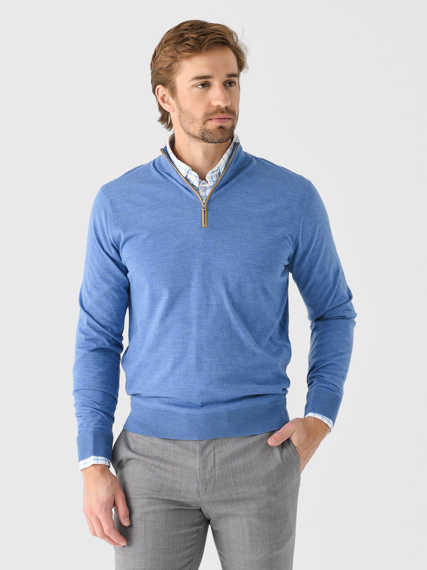 Peter Millar Crown Crafted Men's Excursionist Flex Quarter-Zip Sweater - Saint Bernard
