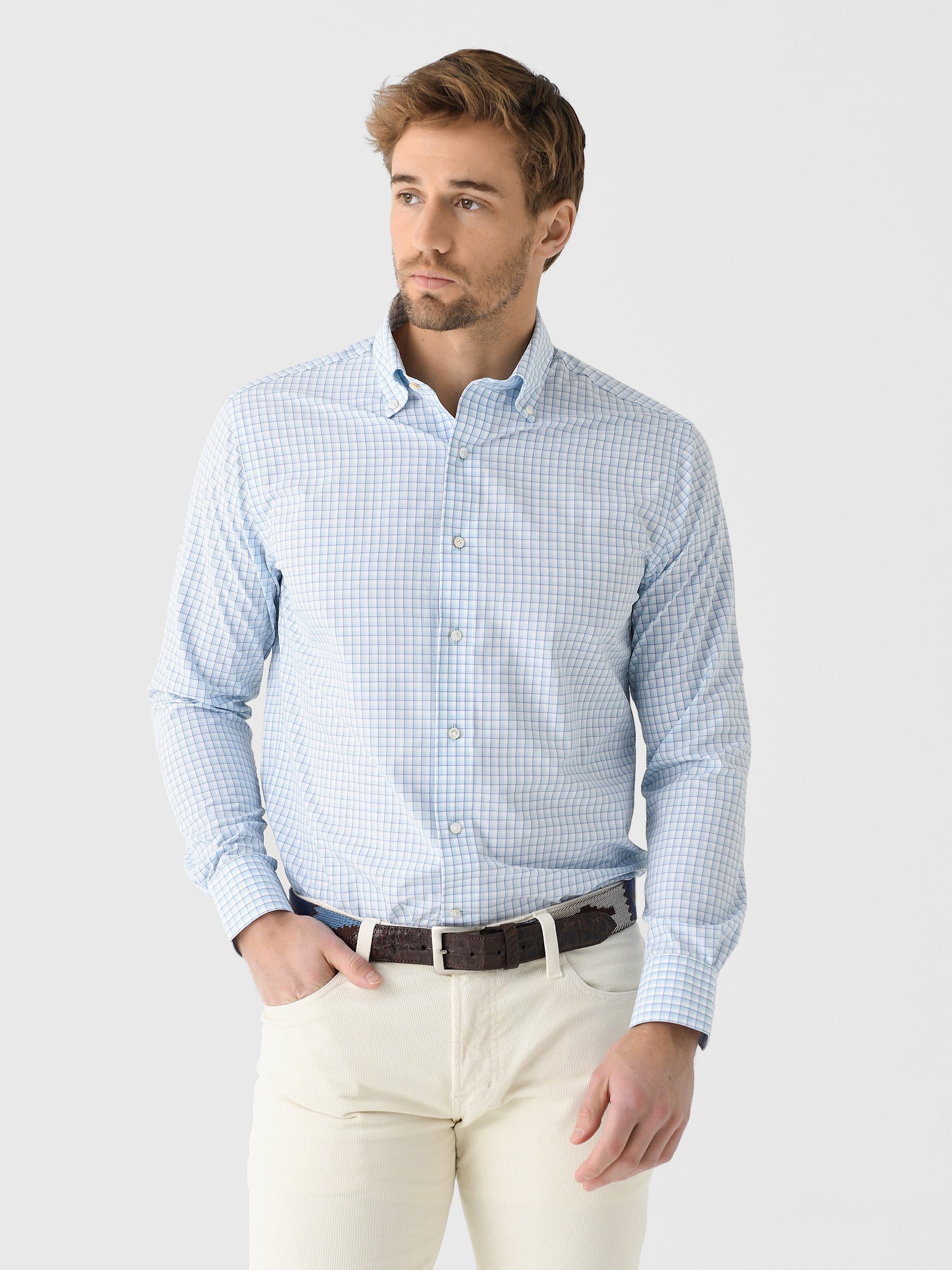 Peter Millar Crown Crafted Men's Parker Performance Poplin Sport Shirt - Saint Bernard