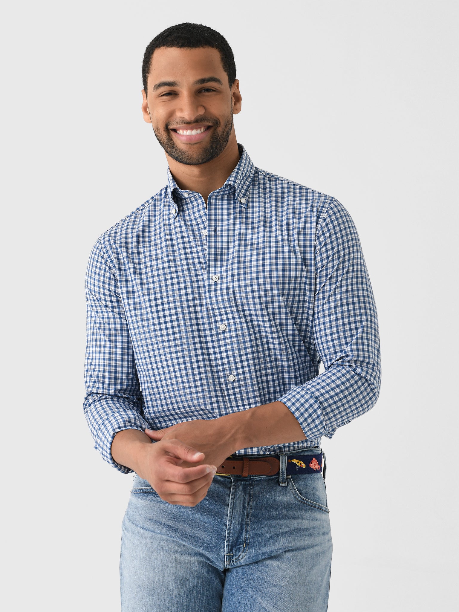 Peter Millar Crown Crafted Men's Davis Performance Poplin Sport Shirt - Saint Bernard