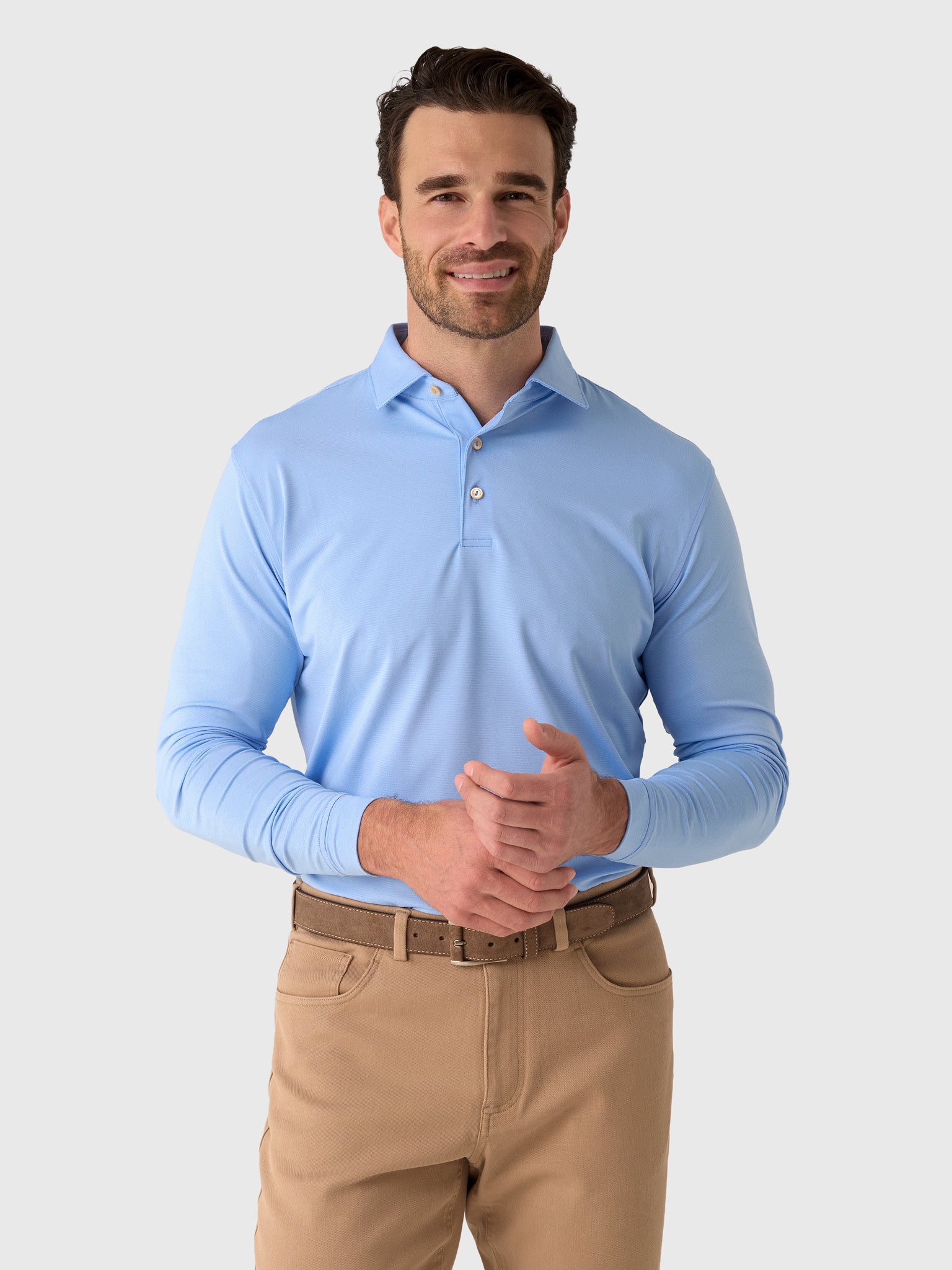 Peter Millar Crown Sport Men's Holden Long-Sleeve Performance Jersey Polo - Saint Bernard