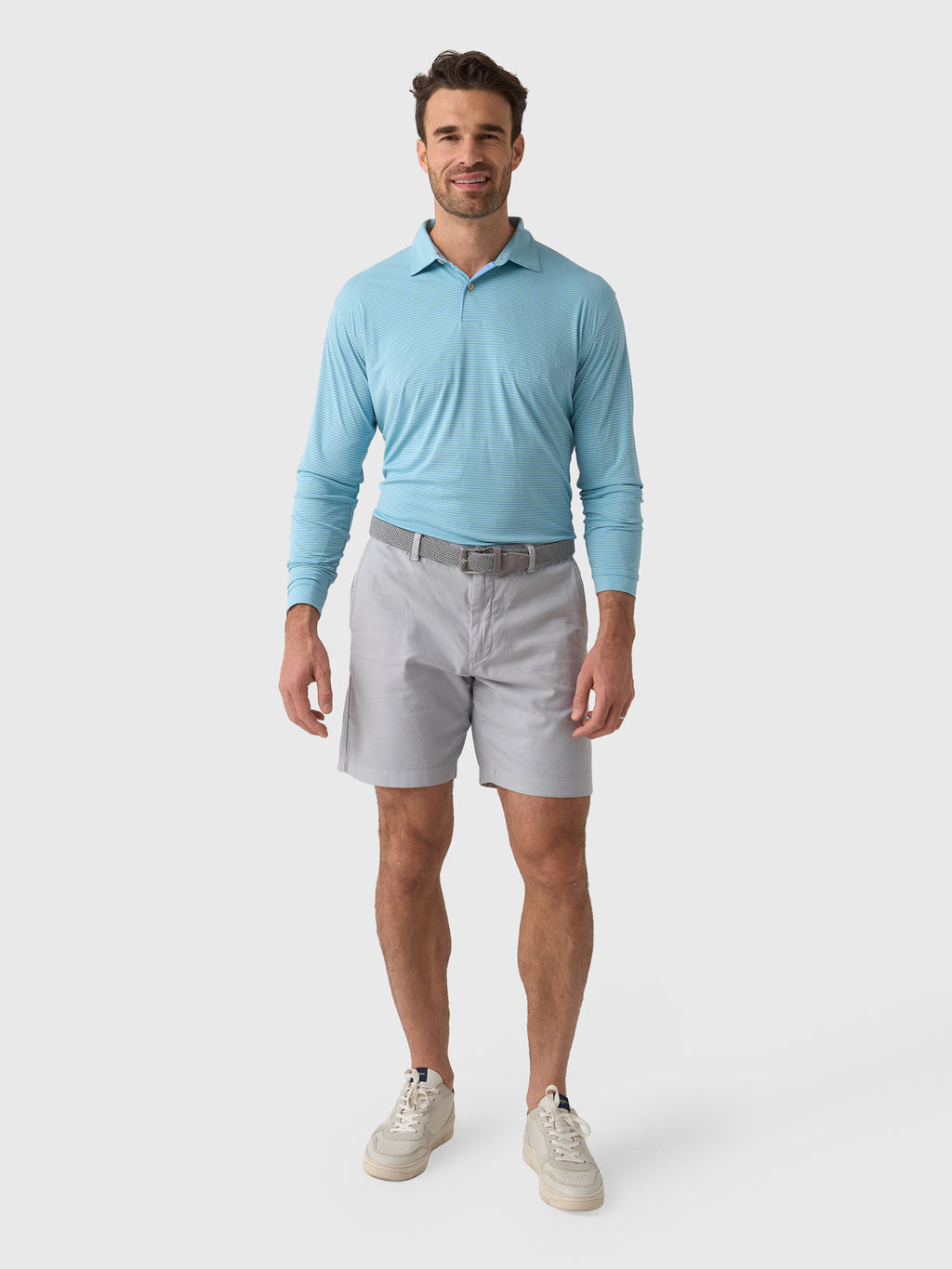 Peter Millar Crown Sport Men's Featherweight Stripe Long-Sleeve Performance Polo - Saint Bernard