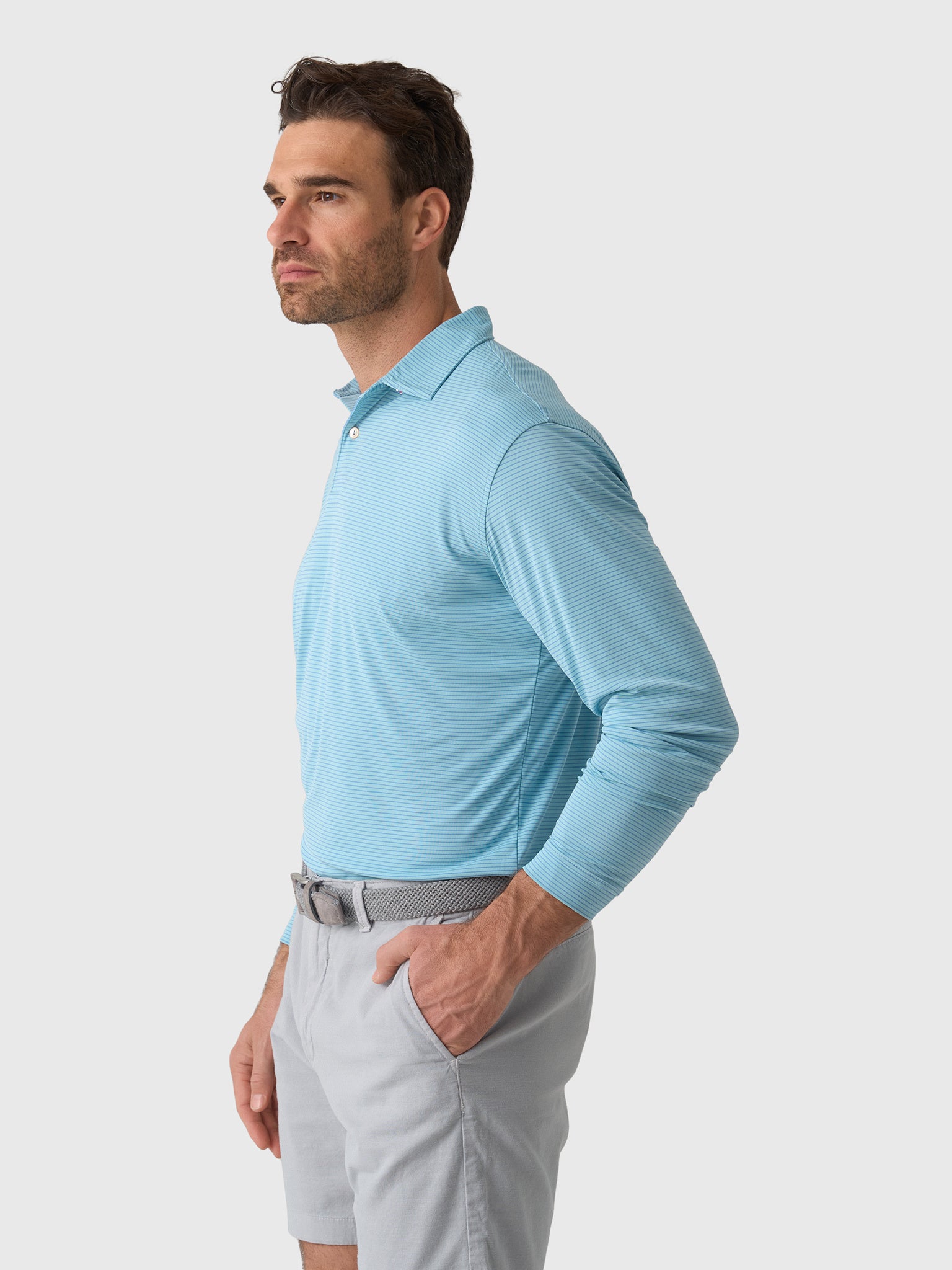 Peter Millar Crown Sport Men's Featherweight Stripe Long-Sleeve Performance Polo - Saint Bernard
