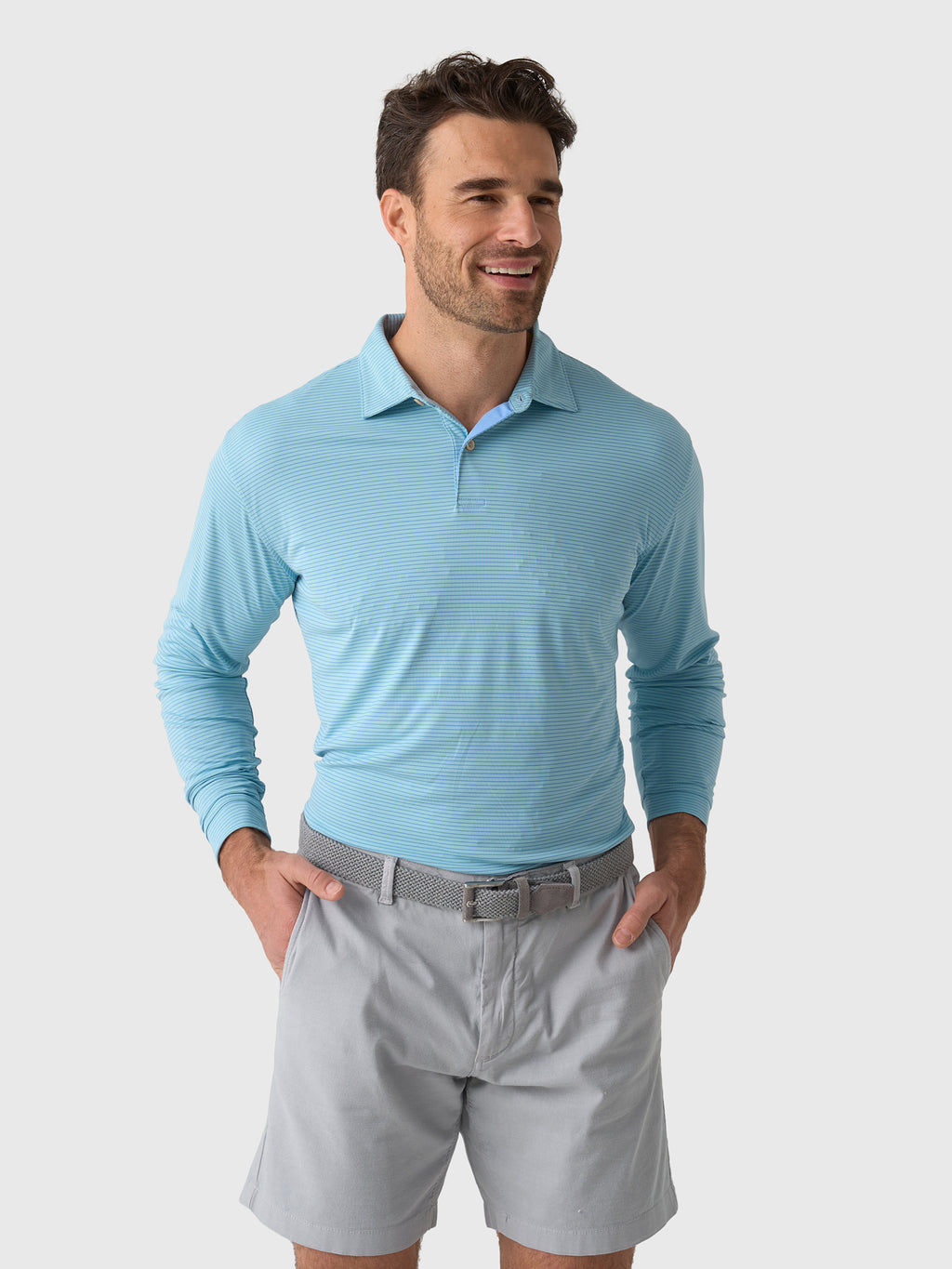Peter Millar Crown Sport Men's Featherweight Stripe Long-Sleeve Performance Polo - Saint Bernard