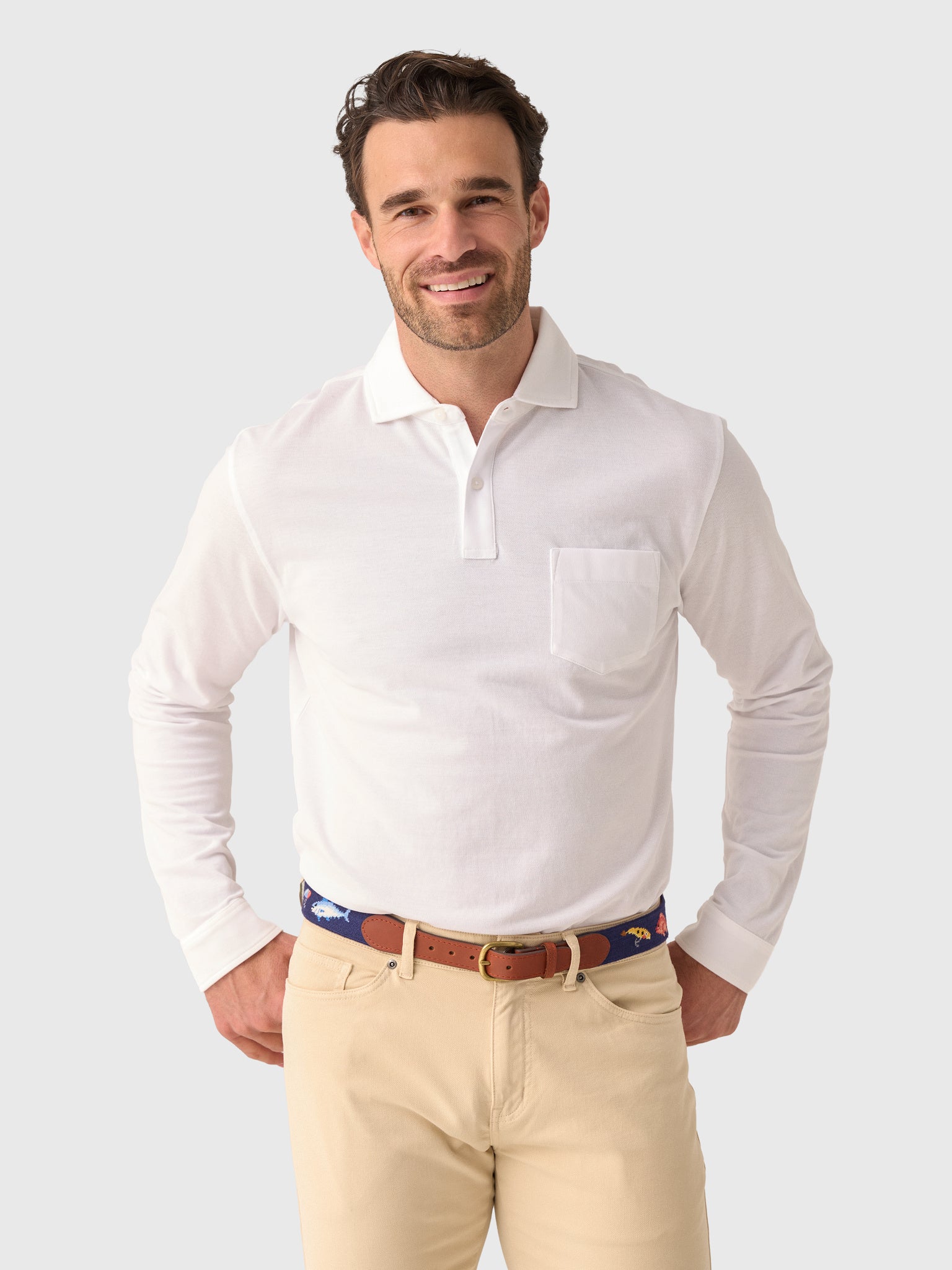 Peter Millar Crown Men's Everyday Piqué Long Sleeve Polo - Saint Bernard