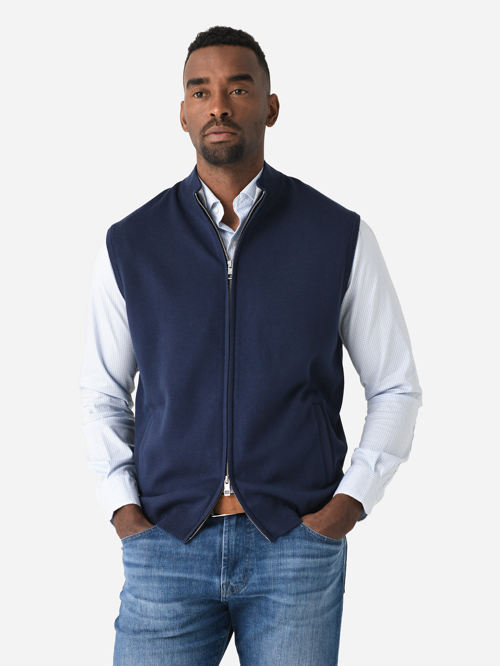 Peter Millar Crown Men's Coolspun Lite Full Zip Sweater Vest - Saint Bernard