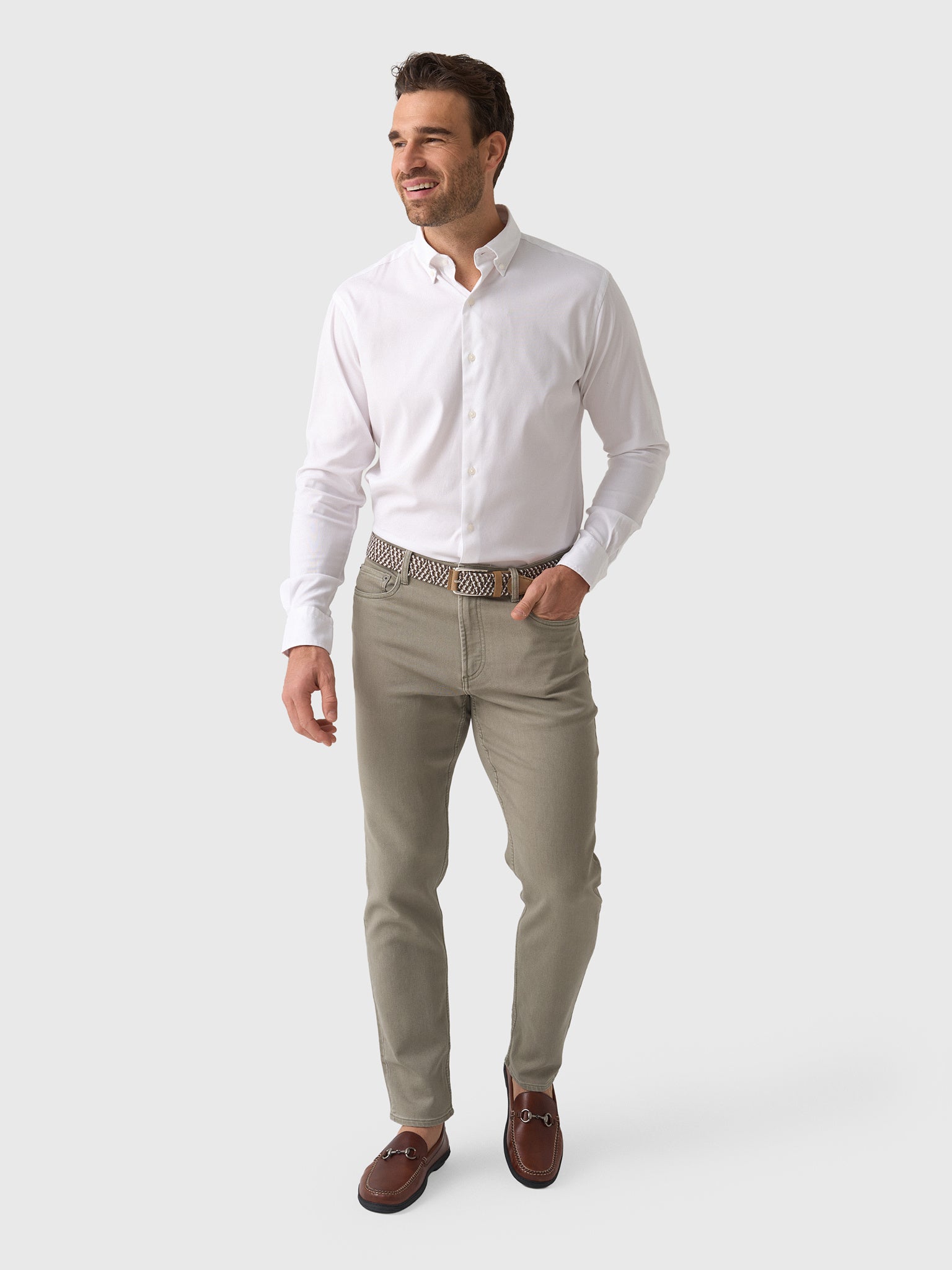 Peter Millar Crown Men's Campbell Perfect Pinpoint Cotton-Stretch Sport Shirt - Saint Bernard